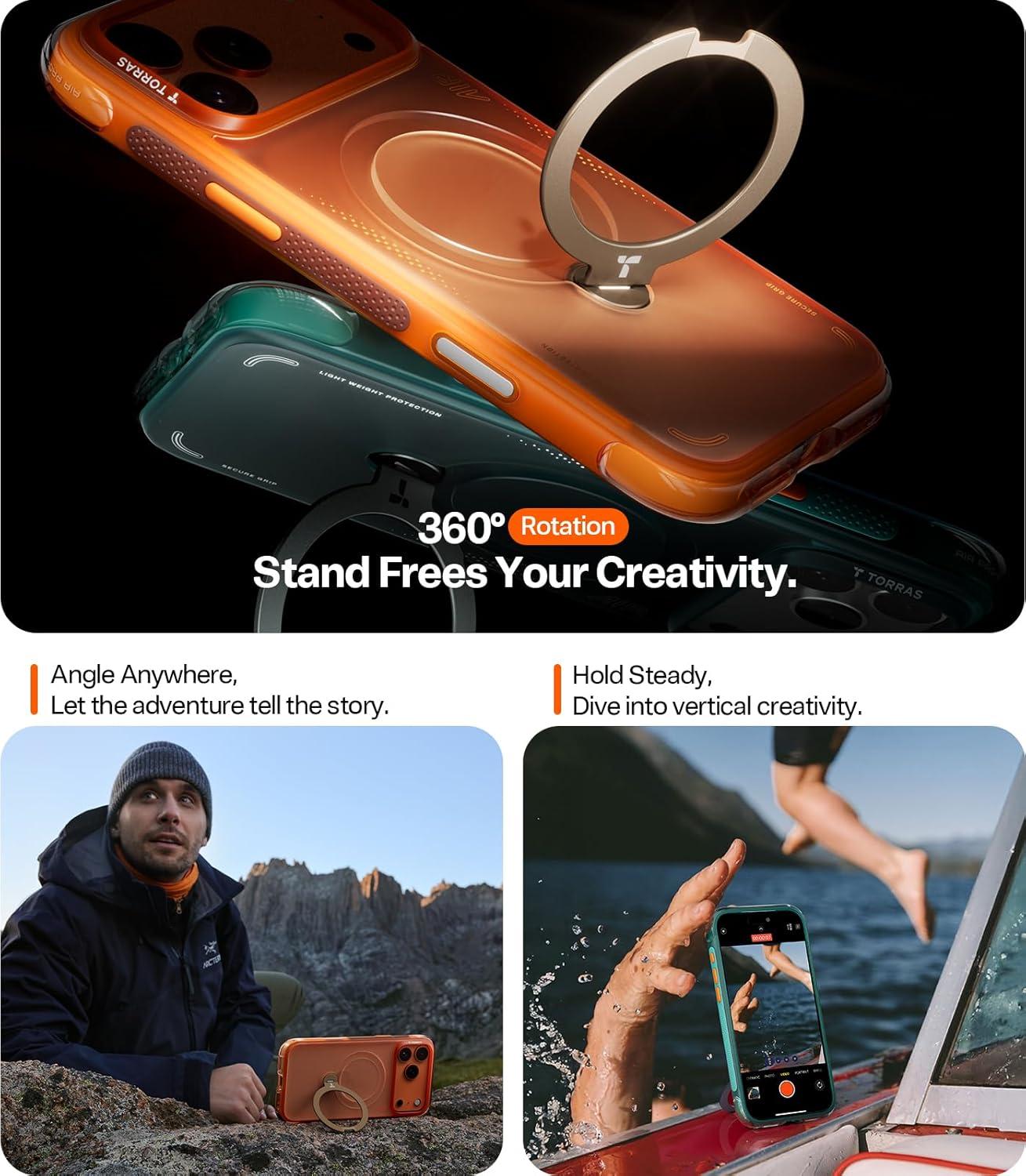 imageTORRAS Ostand Q3 Air for iPhone 17 Pro Max Case with 360 Magnetic Stand Fit for MagSafe MilGrade Drop Tested Camera Control Button Shockproof Phone Case for iPhone 17 Pro Max 69 Midnight BlueGlacier Sprint