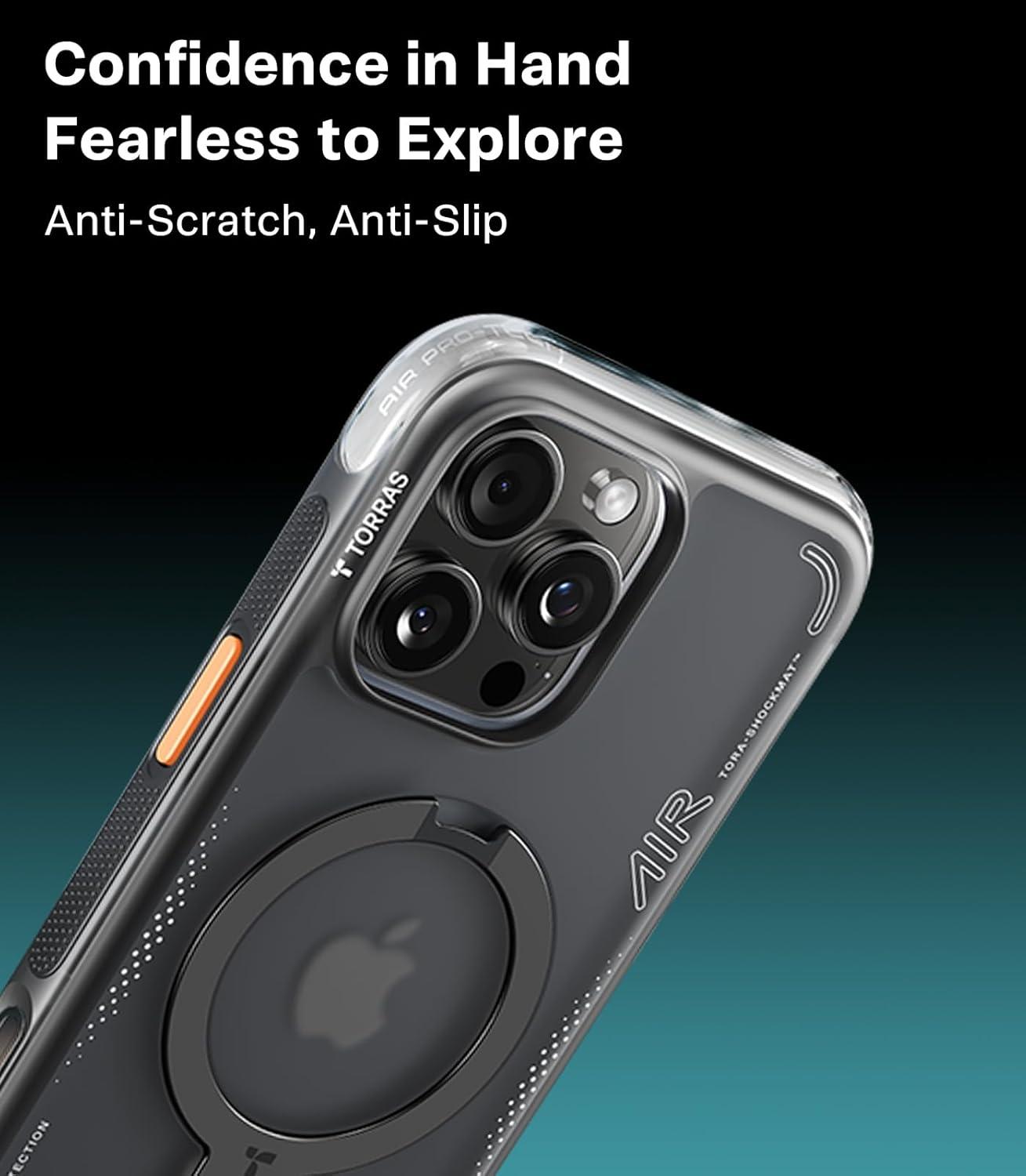 imageTORRAS Ostand Q3 Air for iPhone 17 Pro Max Case with 360 Magnetic Stand Fit for MagSafe MilGrade Drop Tested Camera Control Button Shockproof Phone Case for iPhone 17 Pro Max 69 Midnight BlueShadow Black