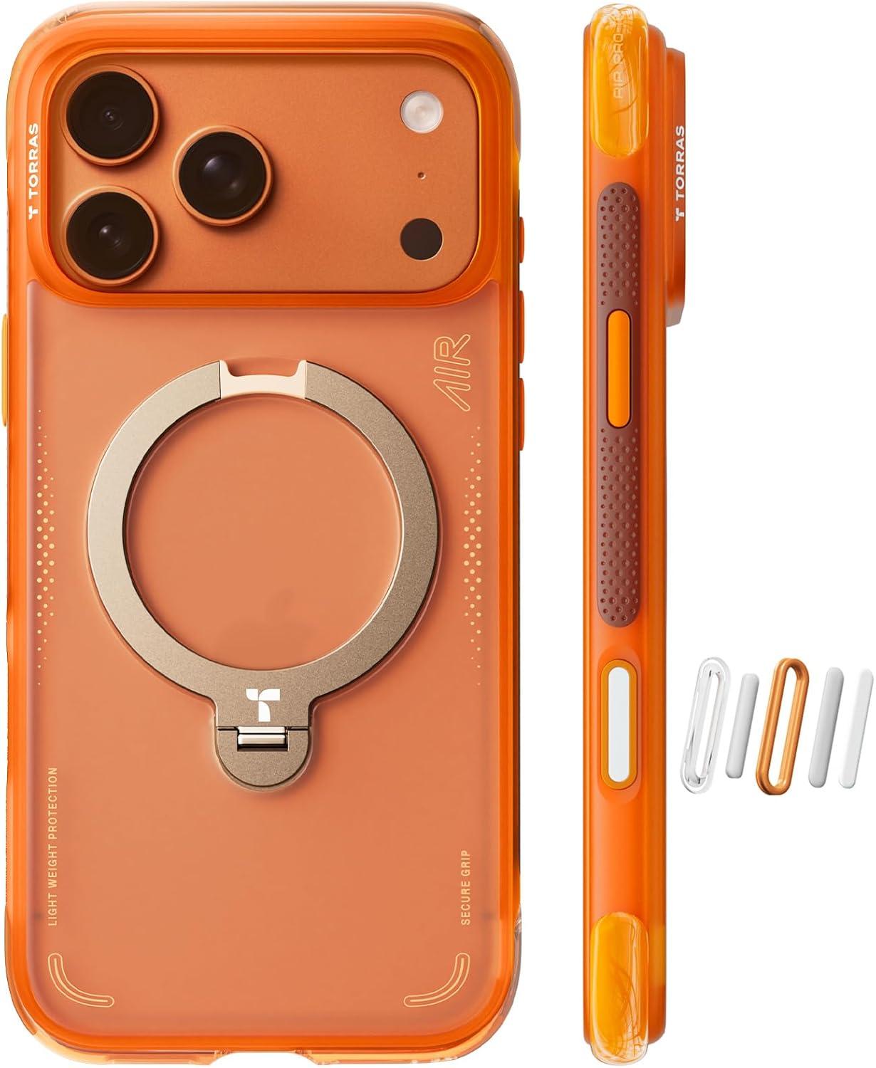 imageTORRAS Ostand Q3 Air for iPhone 17 Pro Max Case with 360 Magnetic Stand Fit for MagSafe MilGrade Drop Tested Camera Control Button Shockproof Phone Case for iPhone 17 Pro Max 69 Midnight BlueHorizon Orange