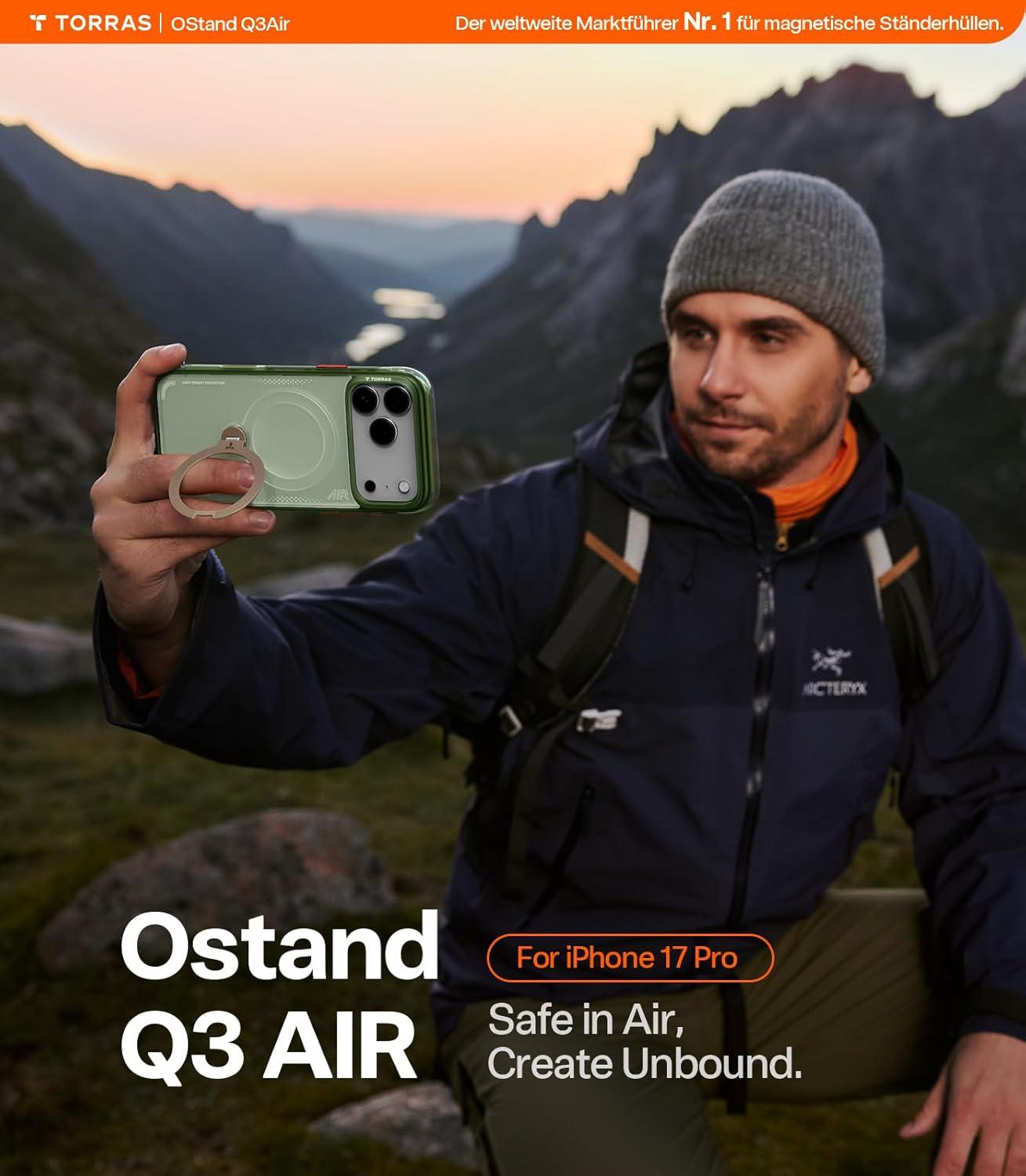 imageTORRAS Ostand Q3 Air for iPhone 17 Pro Max Case with 360 Magnetic Stand Fit for MagSafe MilGrade Drop Tested Camera Control Button Shockproof Phone Case for iPhone 17 Pro Max 69 Midnight BlueEverGreen