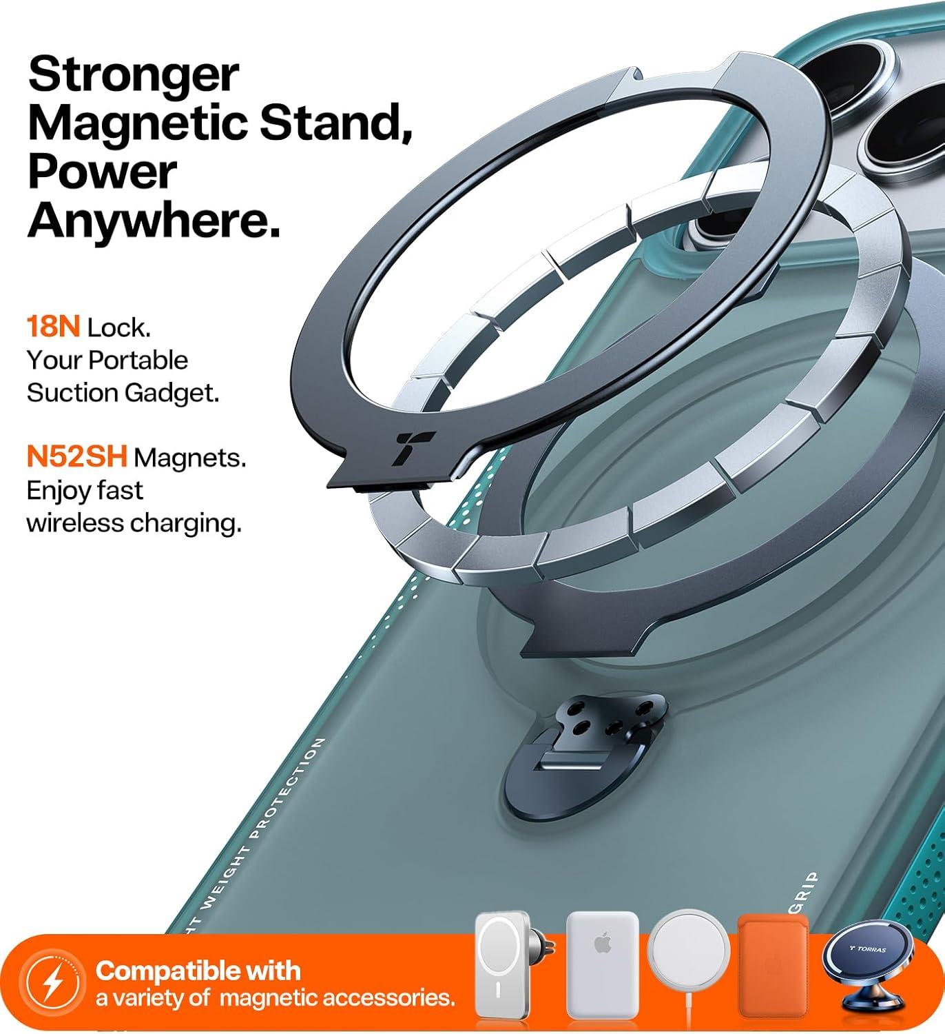 imageTORRAS Ostand Q3 Air for iPhone 17 Pro Max Case with 360 Magnetic Stand Fit for MagSafe MilGrade Drop Tested Camera Control Button Shockproof Phone Case for iPhone 17 Pro Max 69 Midnight BlueGlacier Sprint