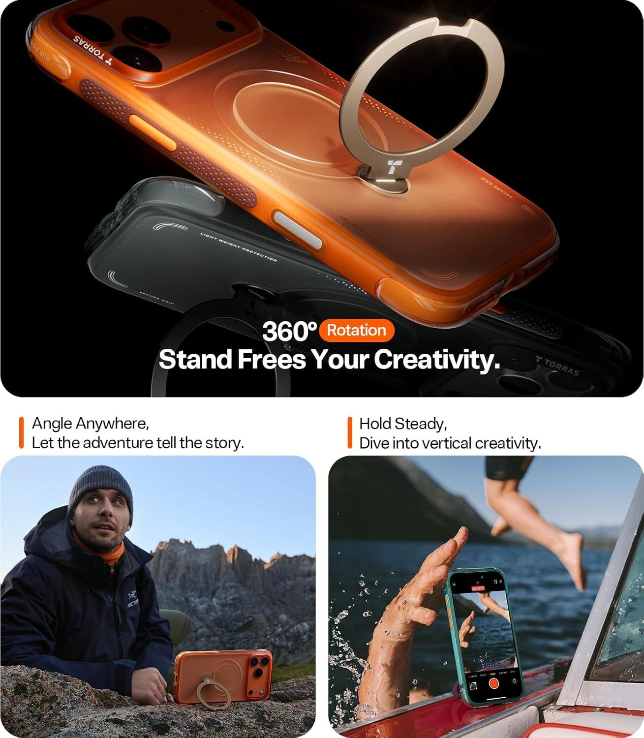 imageTORRAS Ostand Q3 Air for iPhone 17 Pro Max Case with 360 Magnetic Stand Fit for MagSafe MilGrade Drop Tested Camera Control Button Shockproof Phone Case for iPhone 17 Pro Max 69 Midnight BlueShadow Black