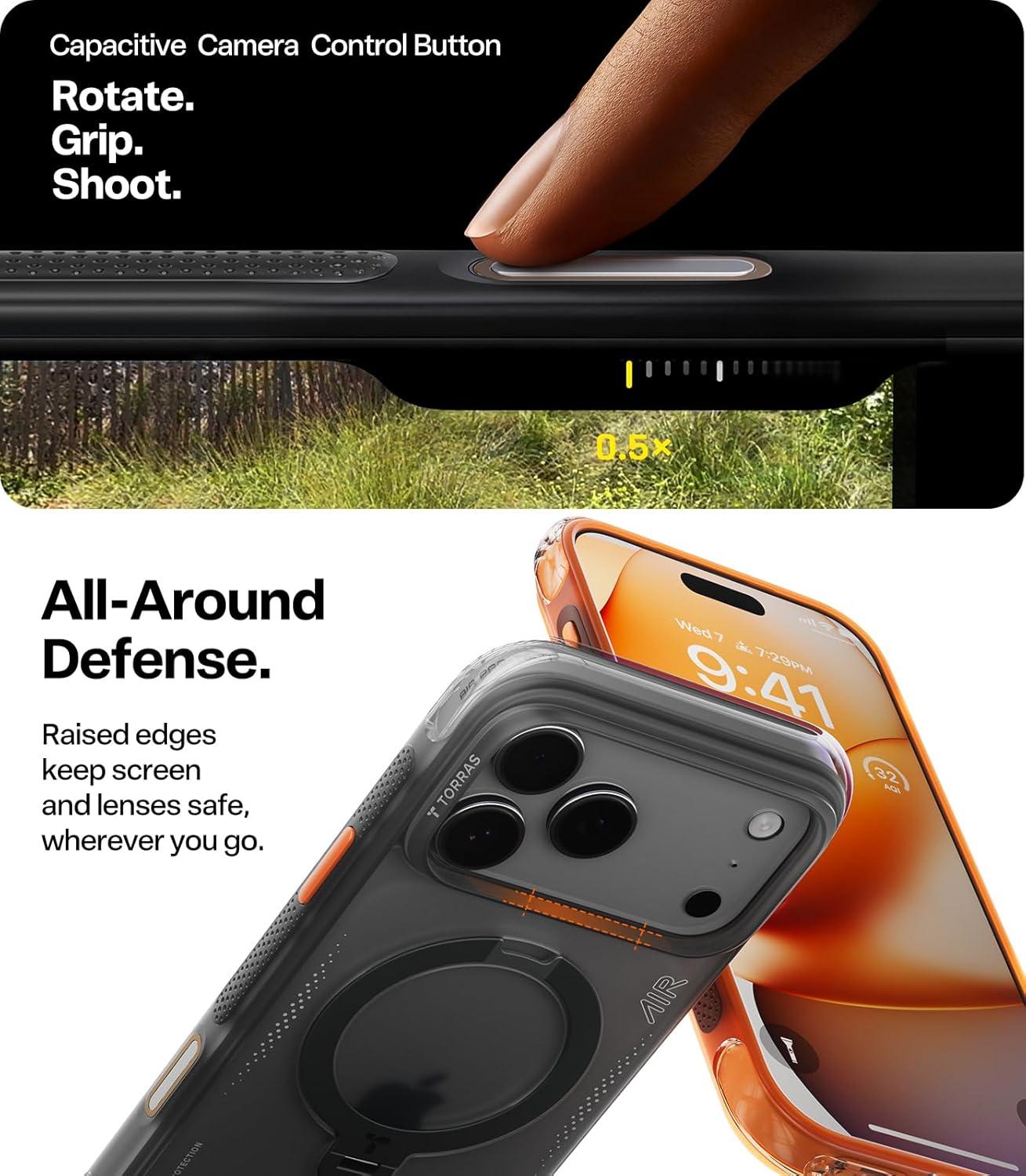 imageTORRAS Ostand Q3 Air for iPhone 17 Pro Max Case with 360 Magnetic Stand Fit for MagSafe MilGrade Drop Tested Camera Control Button Shockproof Phone Case for iPhone 17 Pro Max 69 Midnight BlueShadow Black