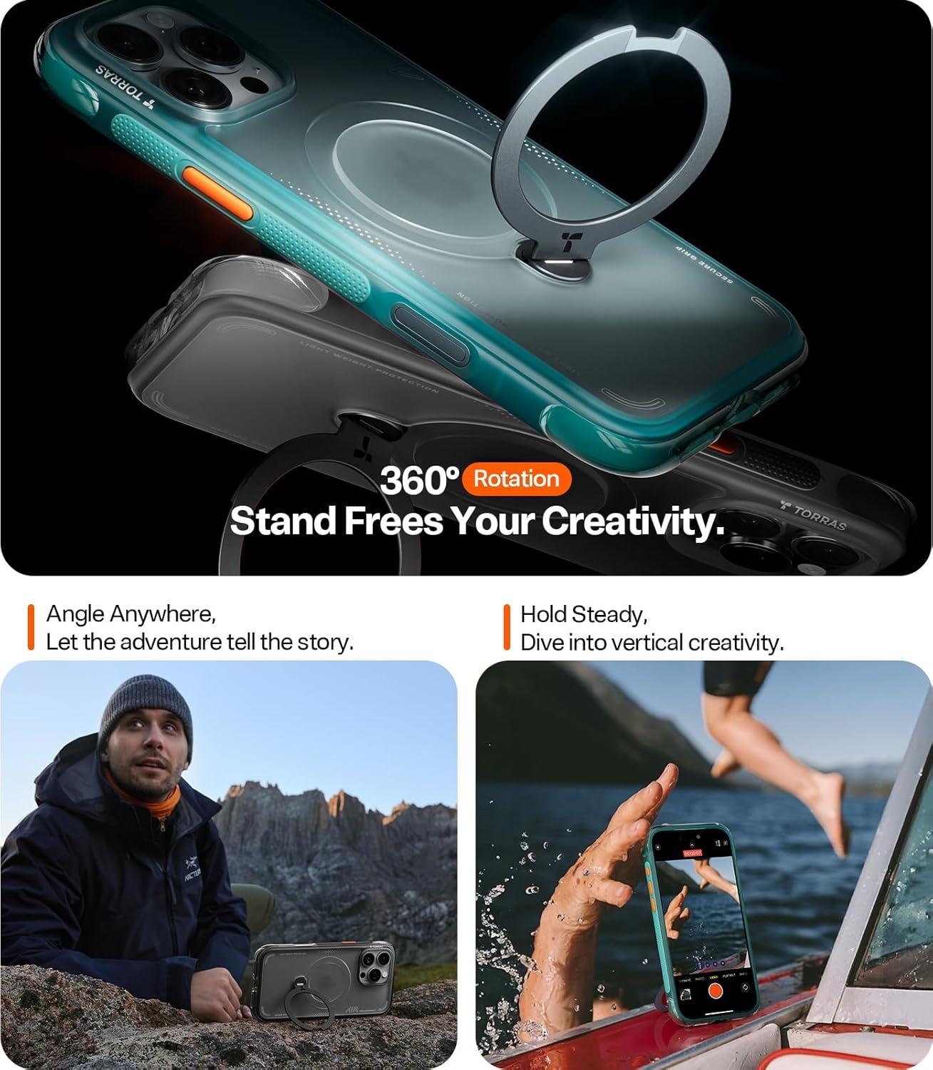 imageTORRAS Ostand Q3 Air for iPhone 17 Pro Max Case with 360 Magnetic Stand Fit for MagSafe MilGrade Drop Tested Camera Control Button Shockproof Phone Case for iPhone 17 Pro Max 69 Midnight BlueGlacier Sprint