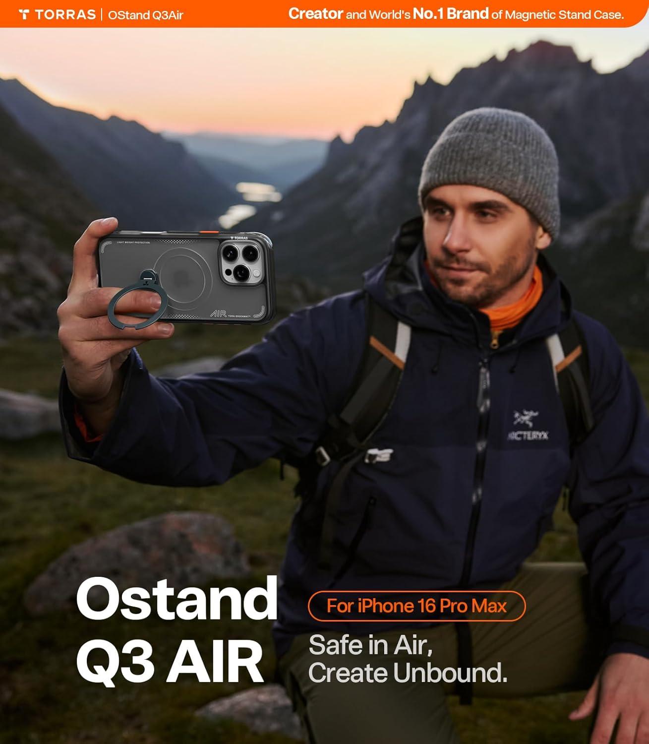 imageTORRAS Ostand Q3 Air for iPhone 17 Pro Max Case with 360 Magnetic Stand Fit for MagSafe MilGrade Drop Tested Camera Control Button Shockproof Phone Case for iPhone 17 Pro Max 69 Midnight BlueShadow Black