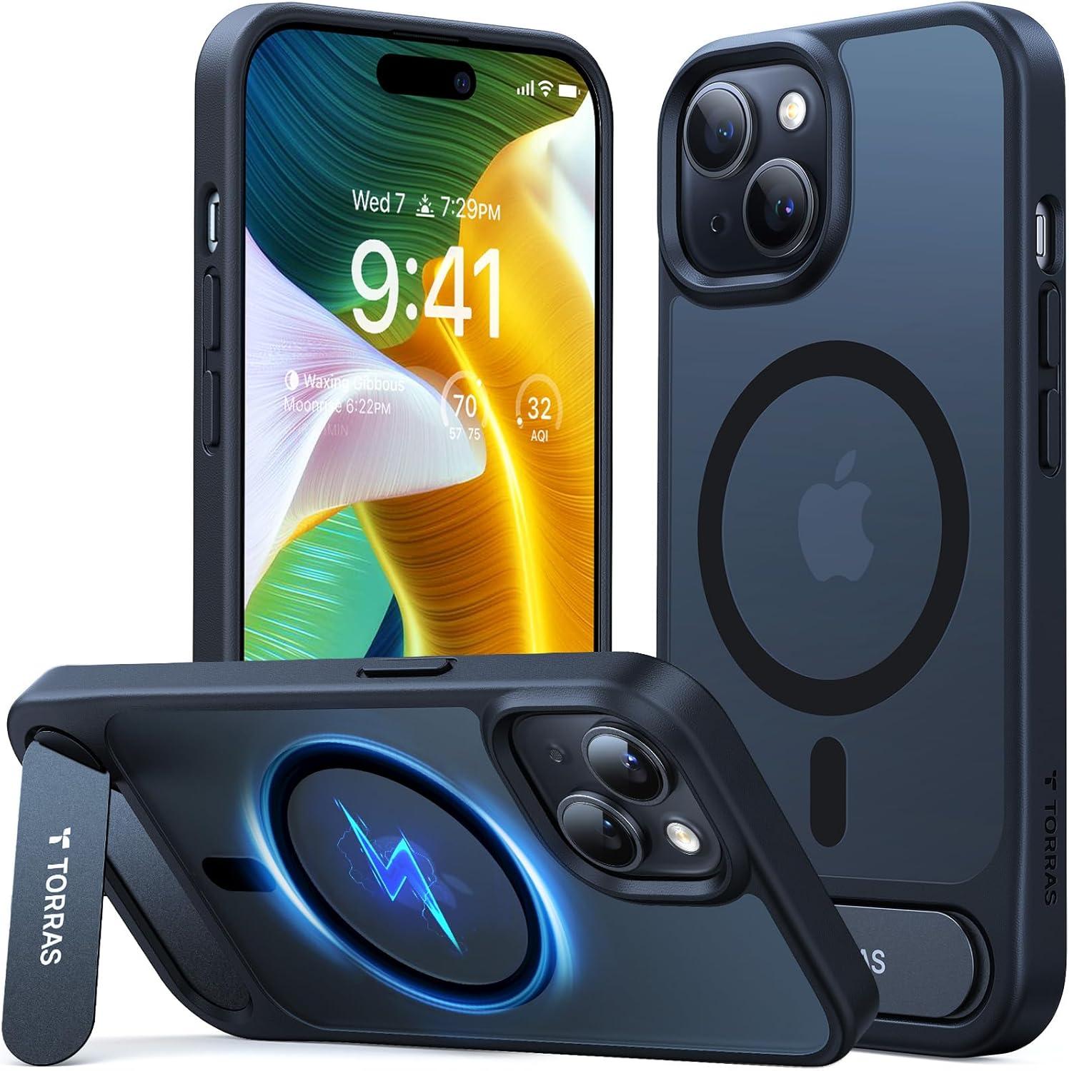 imageTORRAS for iPhone 13 Pro Case Translucent Black Strong Magnetic amp Seamless Stand Fit for MagSafe MilitaryGrade Drop Protection Sturdy Adjustable Builtin Kickstand Slim Matte FinishBlack