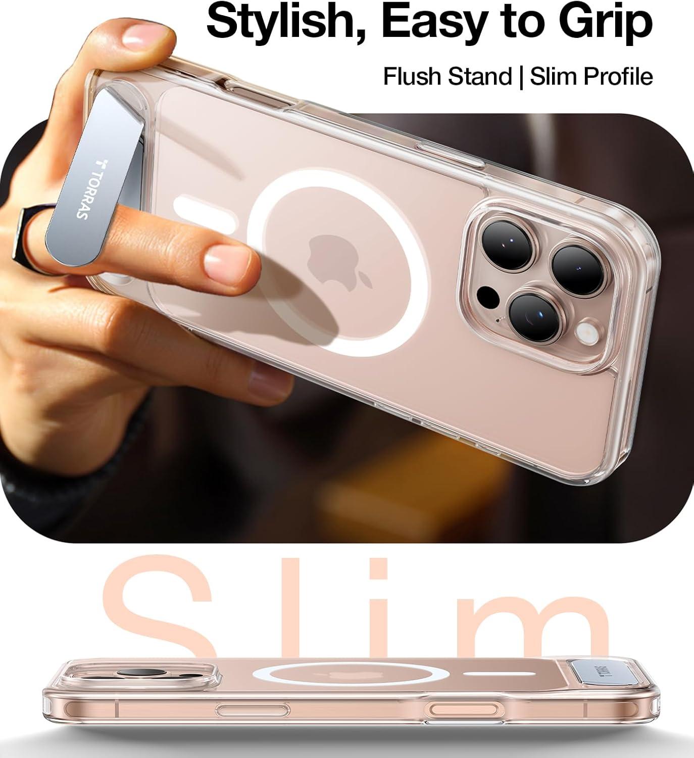 imageTORRAS for iPhone 13 Pro Case Translucent Black Strong Magnetic amp Seamless Stand Fit for MagSafe MilitaryGrade Drop Protection Sturdy Adjustable Builtin Kickstand Slim Matte FinishClear