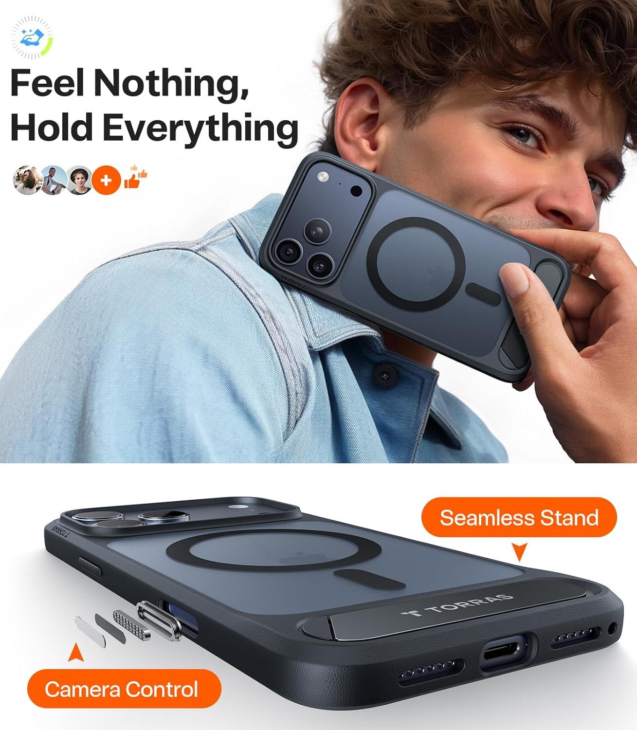 imageTORRAS for iPhone 13 Pro Case Translucent Black Strong Magnetic amp Seamless Stand Fit for MagSafe MilitaryGrade Drop Protection Sturdy Adjustable Builtin Kickstand Slim Matte FinishBlack