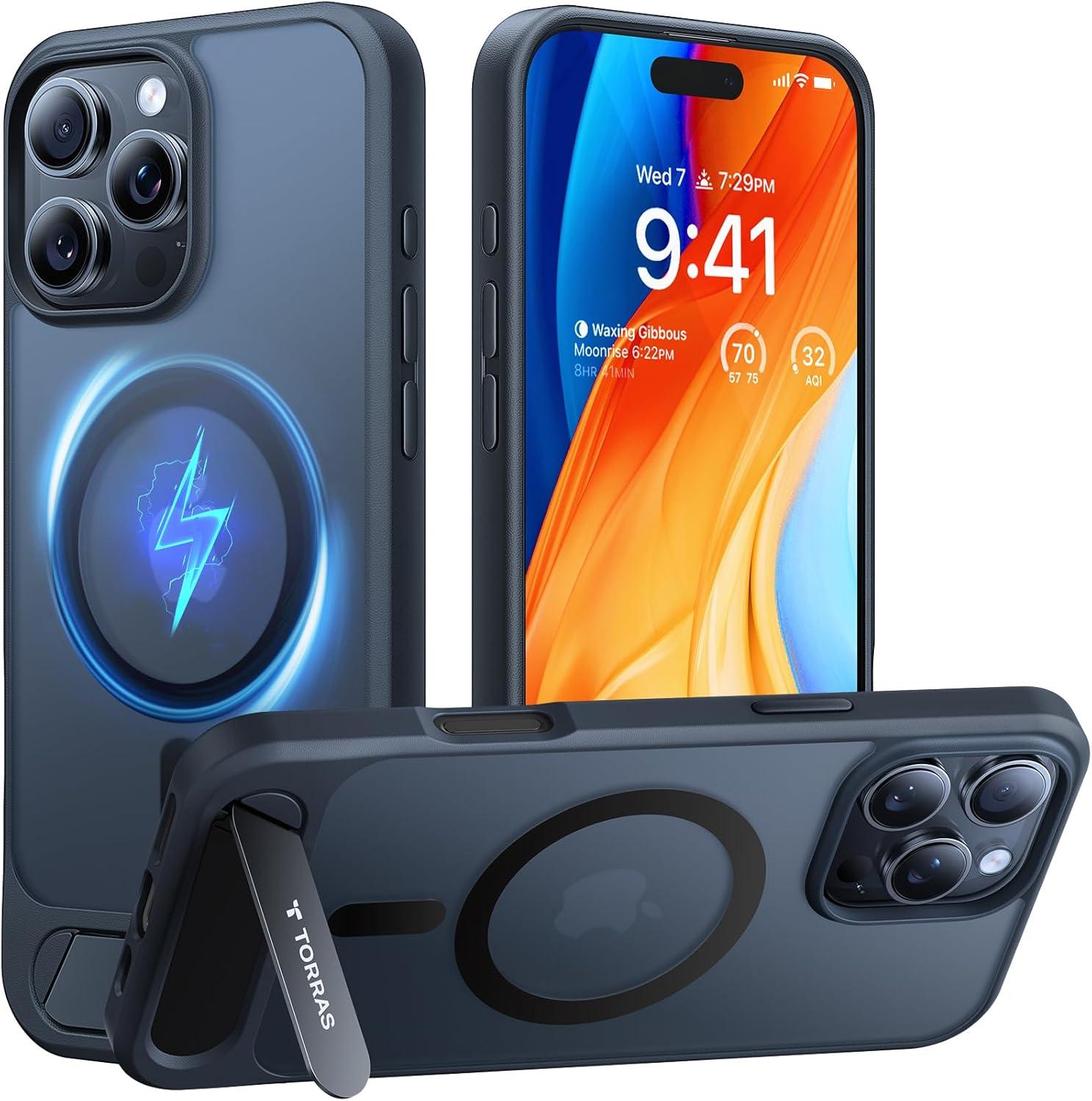 imageTORRAS for iPhone 13 Pro Case Translucent Black Strong Magnetic amp Seamless Stand Fit for MagSafe MilitaryGrade Drop Protection Sturdy Adjustable Builtin Kickstand Slim Matte FinishBlack