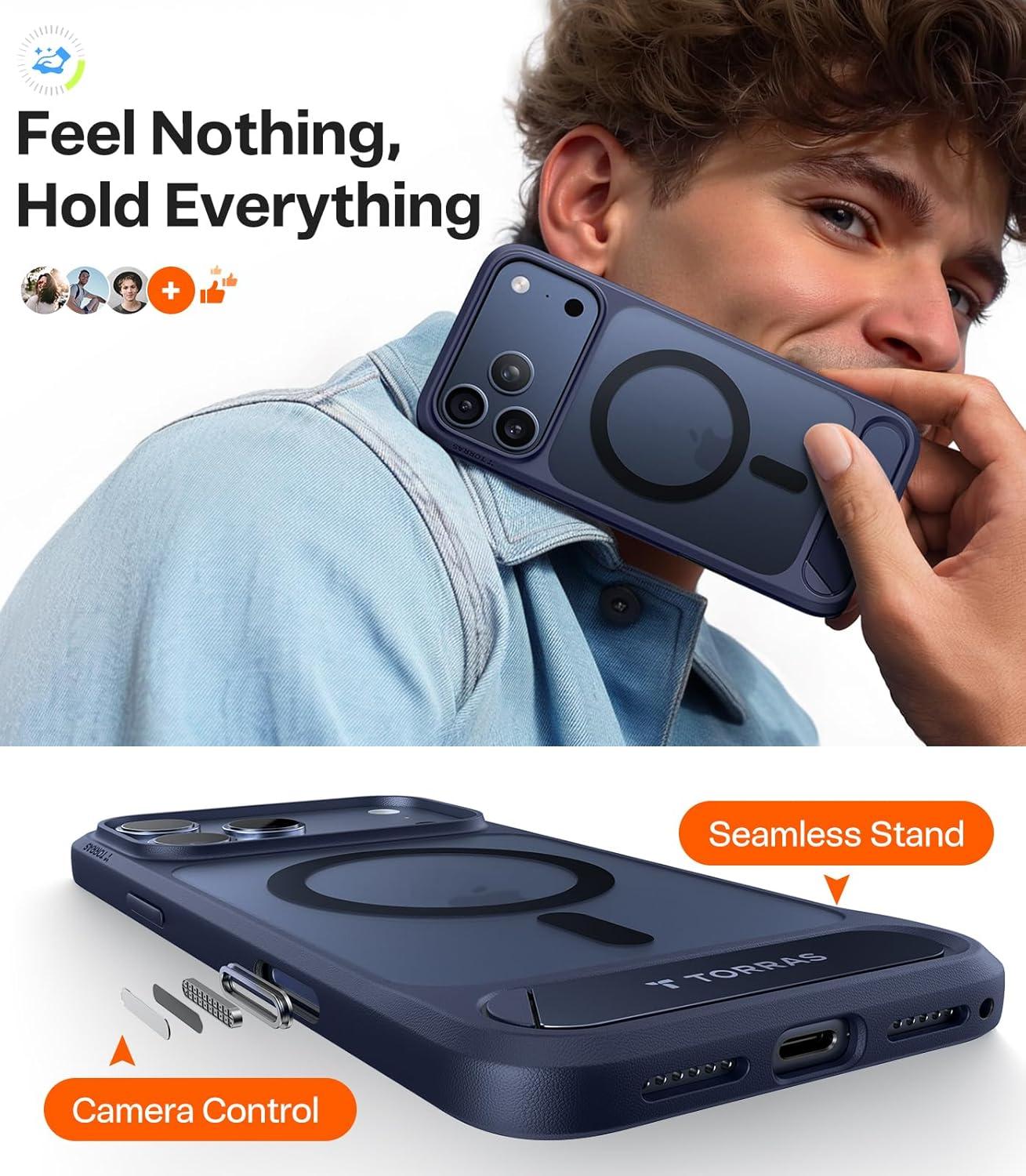 imageTORRAS for iPhone 13 Pro Case Translucent Black Strong Magnetic amp Seamless Stand Fit for MagSafe MilitaryGrade Drop Protection Sturdy Adjustable Builtin Kickstand Slim Matte FinishDeep Blue