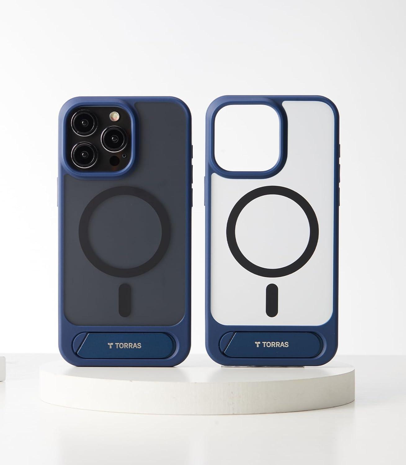 imageTORRAS for iPhone 13 Pro Case Translucent Black Strong Magnetic amp Seamless Stand Fit for MagSafe MilitaryGrade Drop Protection Sturdy Adjustable Builtin Kickstand Slim Matte FinishDeep Blue