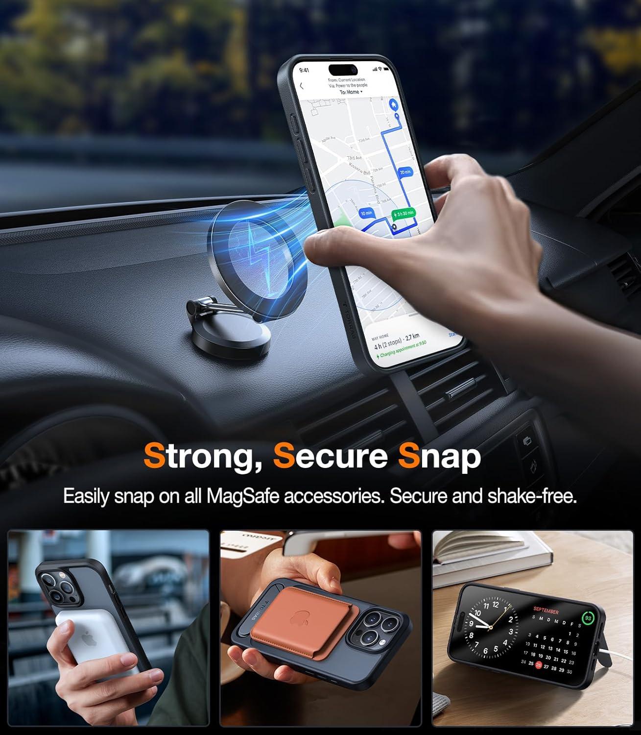 imageTORRAS for iPhone 13 Pro Case Translucent Black Strong Magnetic amp Seamless Stand Fit for MagSafe MilitaryGrade Drop Protection Sturdy Adjustable Builtin Kickstand Slim Matte FinishBlack