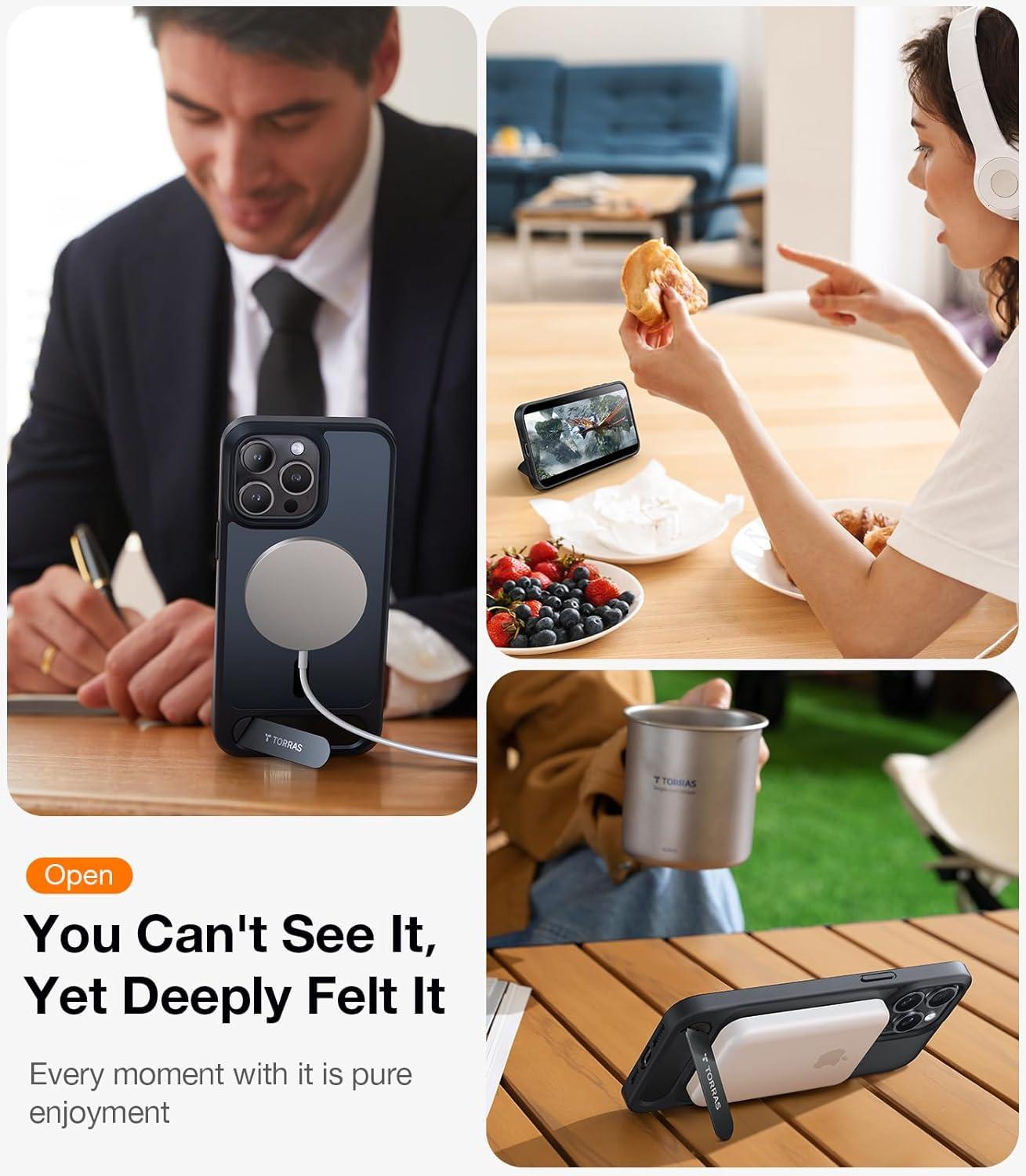 imageTORRAS for iPhone 13 Pro Case Translucent Black Strong Magnetic amp Seamless Stand Fit for MagSafe MilitaryGrade Drop Protection Sturdy Adjustable Builtin Kickstand Slim Matte FinishBlack