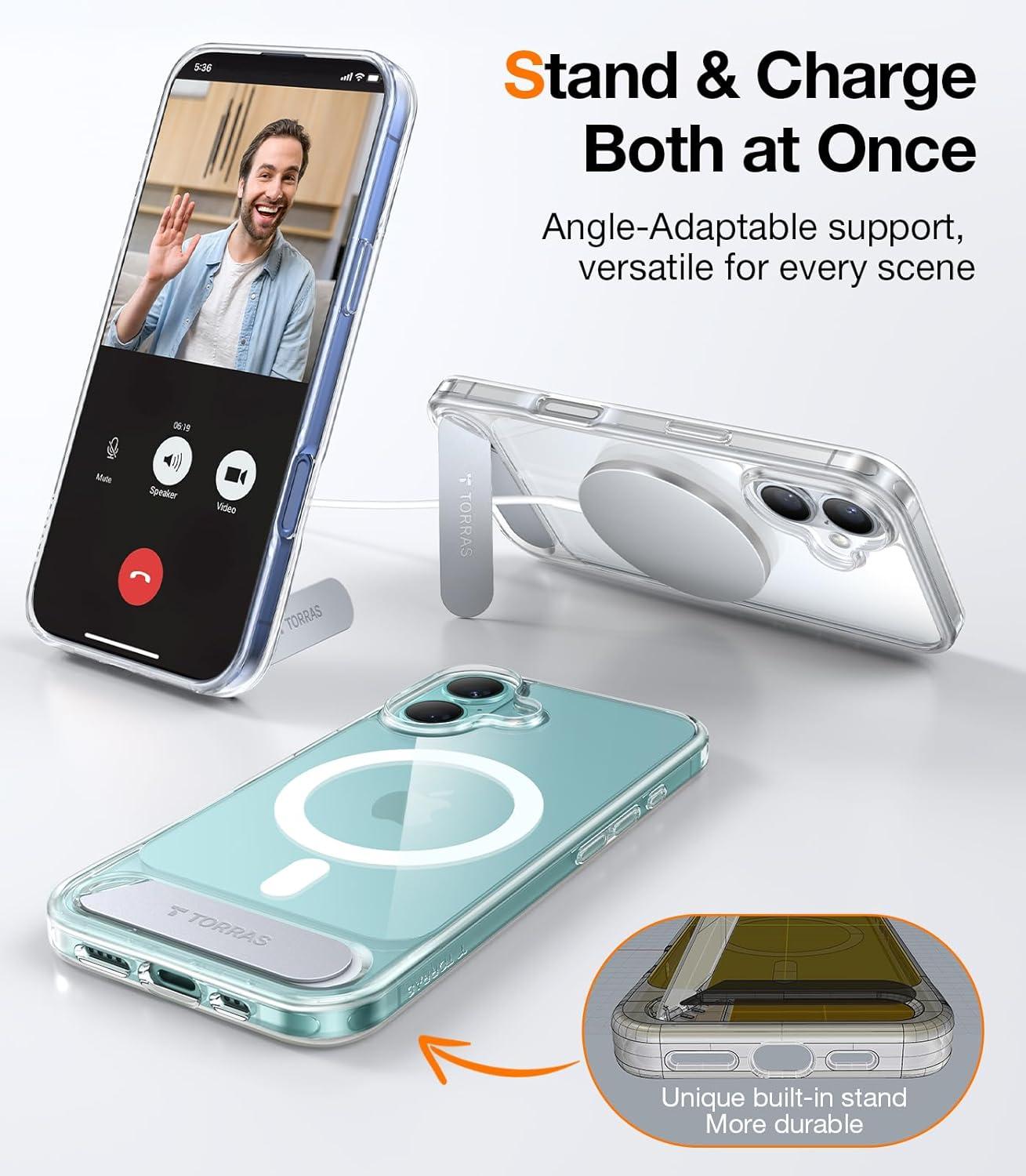 imageTORRAS for iPhone 13 Pro Case Translucent Black Strong Magnetic amp Seamless Stand Fit for MagSafe MilitaryGrade Drop Protection Sturdy Adjustable Builtin Kickstand Slim Matte FinishClear