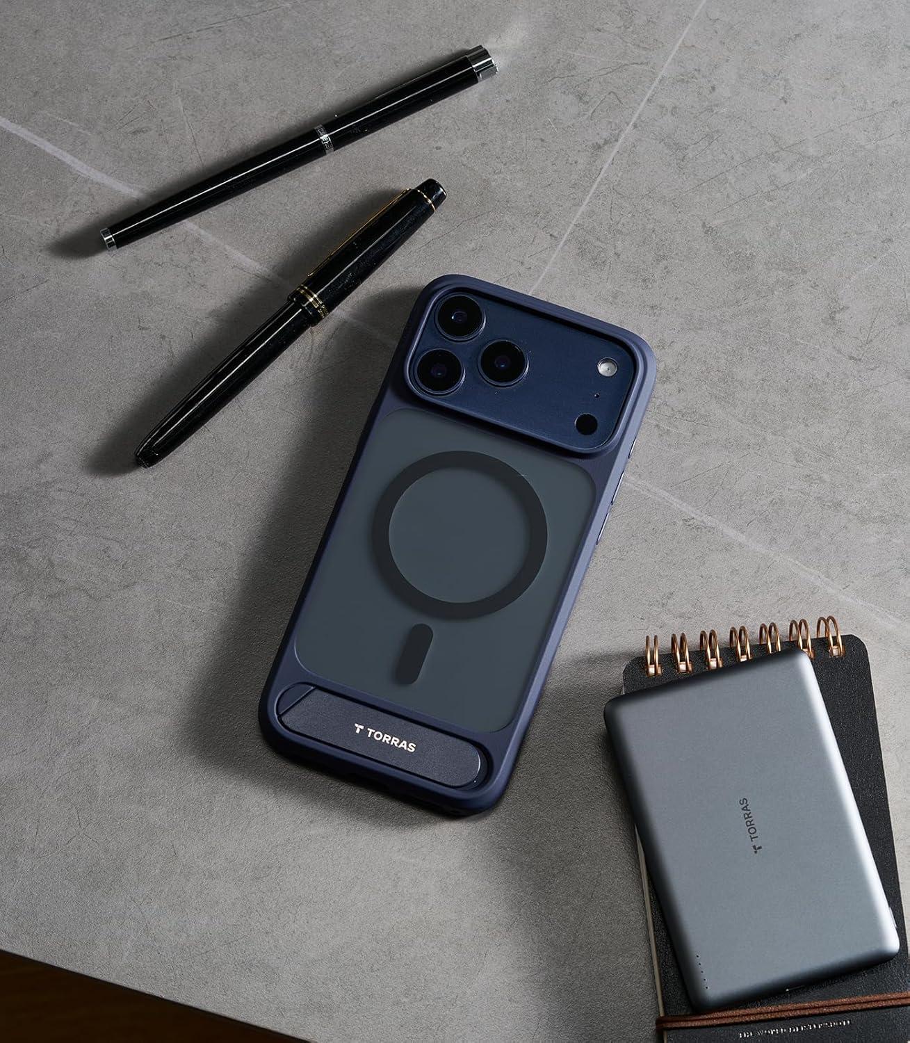 imageTORRAS for iPhone 13 Pro Case Translucent Black Strong Magnetic amp Seamless Stand Fit for MagSafe MilitaryGrade Drop Protection Sturdy Adjustable Builtin Kickstand Slim Matte FinishDeep Blue