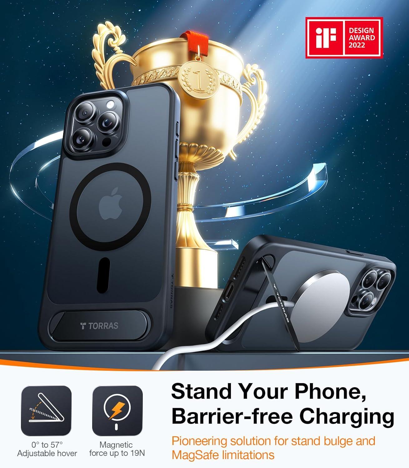 imageTORRAS for iPhone 13 Pro Case Translucent Black Strong Magnetic amp Seamless Stand Fit for MagSafe MilitaryGrade Drop Protection Sturdy Adjustable Builtin Kickstand Slim Matte FinishBlack