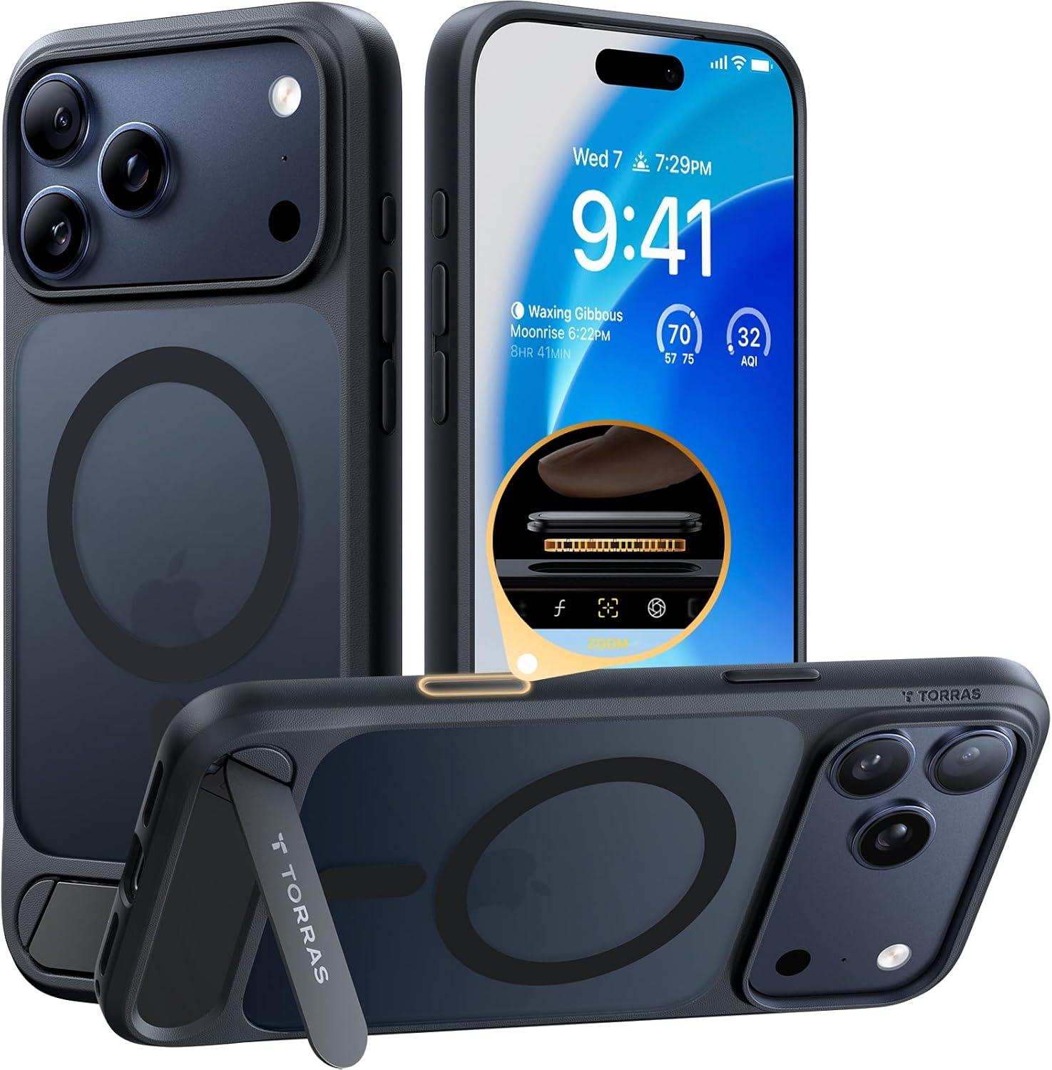 imageTORRAS for iPhone 13 Pro Case Translucent Black Strong Magnetic amp Seamless Stand Fit for MagSafe MilitaryGrade Drop Protection Sturdy Adjustable Builtin Kickstand Slim Matte FinishBlack