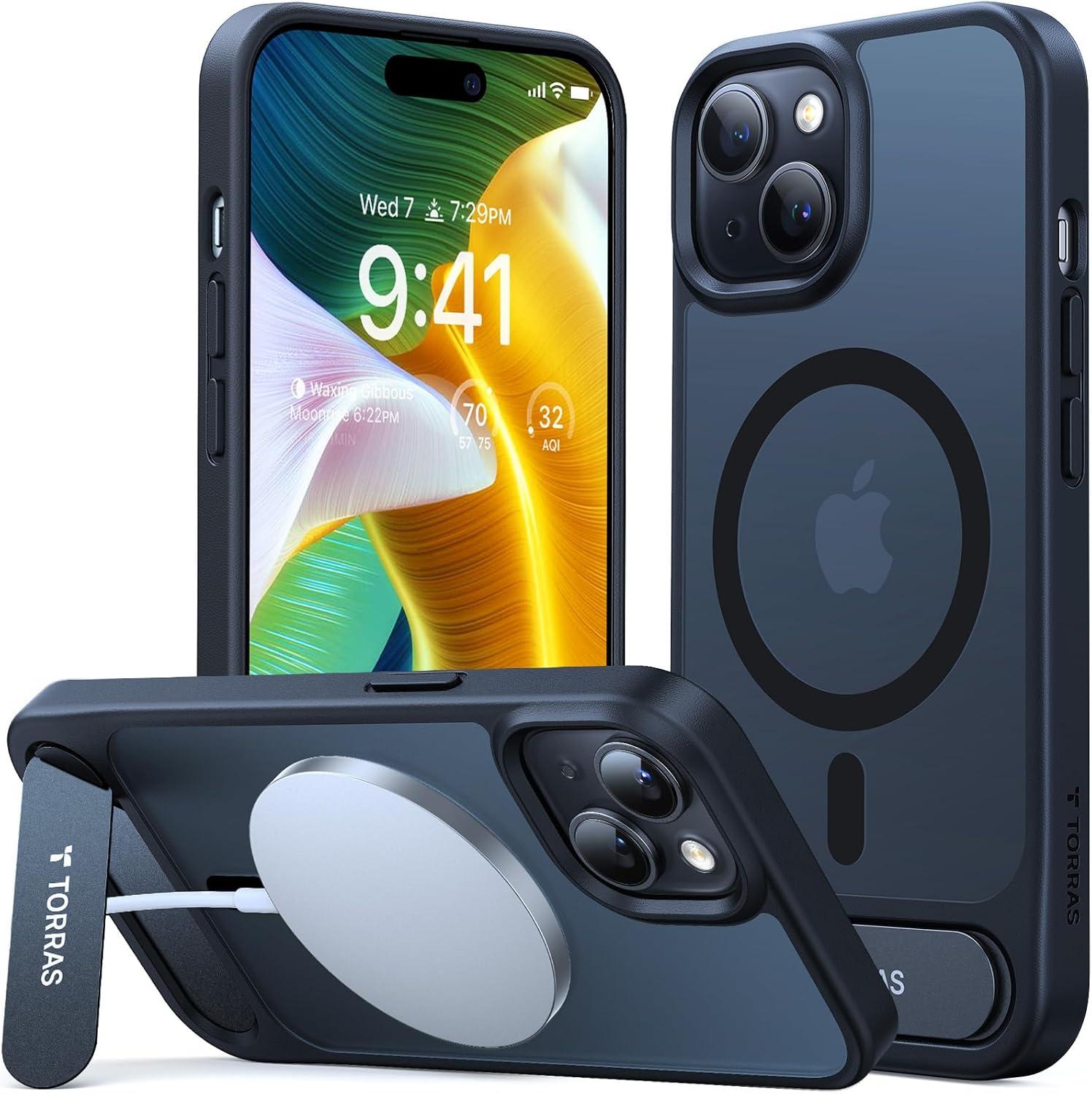 imageTORRAS for iPhone 13 Pro Case Translucent Black Strong Magnetic amp Seamless Stand Fit for MagSafe MilitaryGrade Drop Protection Sturdy Adjustable Builtin Kickstand Slim Matte FinishBlack
