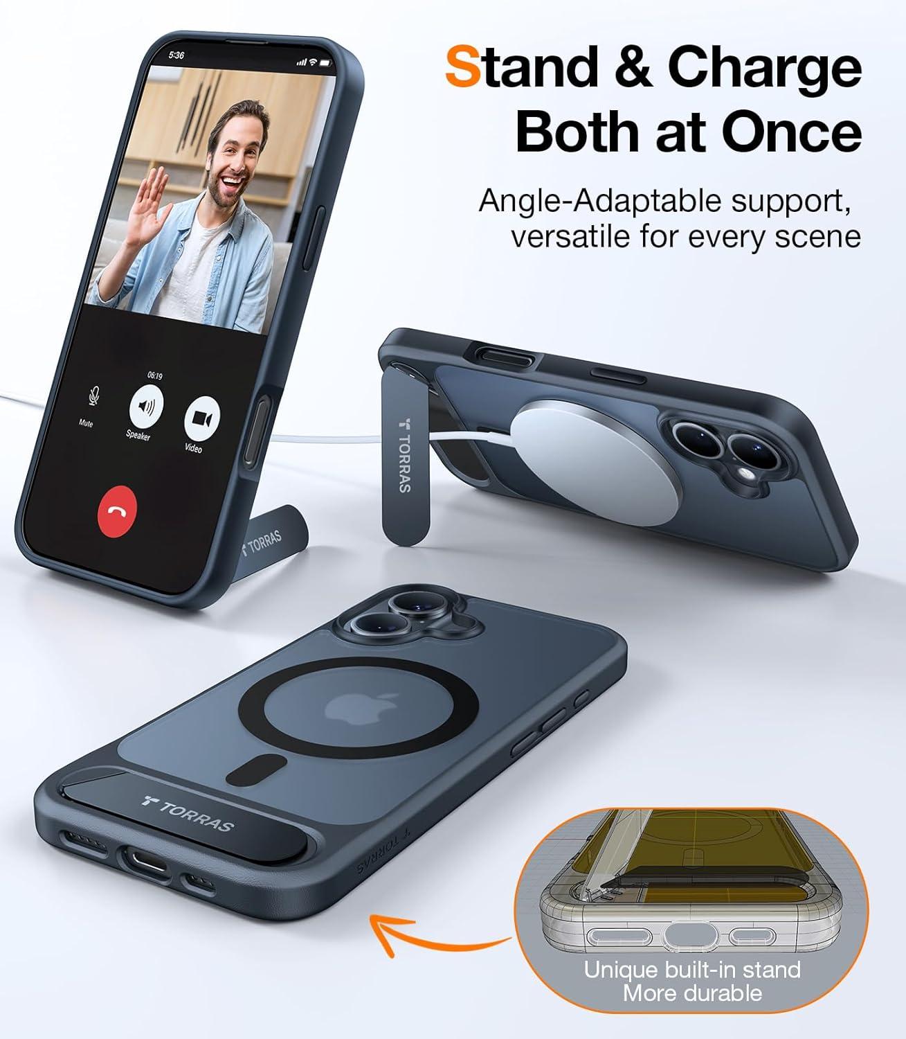 imageTORRAS for iPhone 13 Pro Case Translucent Black Strong Magnetic amp Seamless Stand Fit for MagSafe MilitaryGrade Drop Protection Sturdy Adjustable Builtin Kickstand Slim Matte FinishBlack