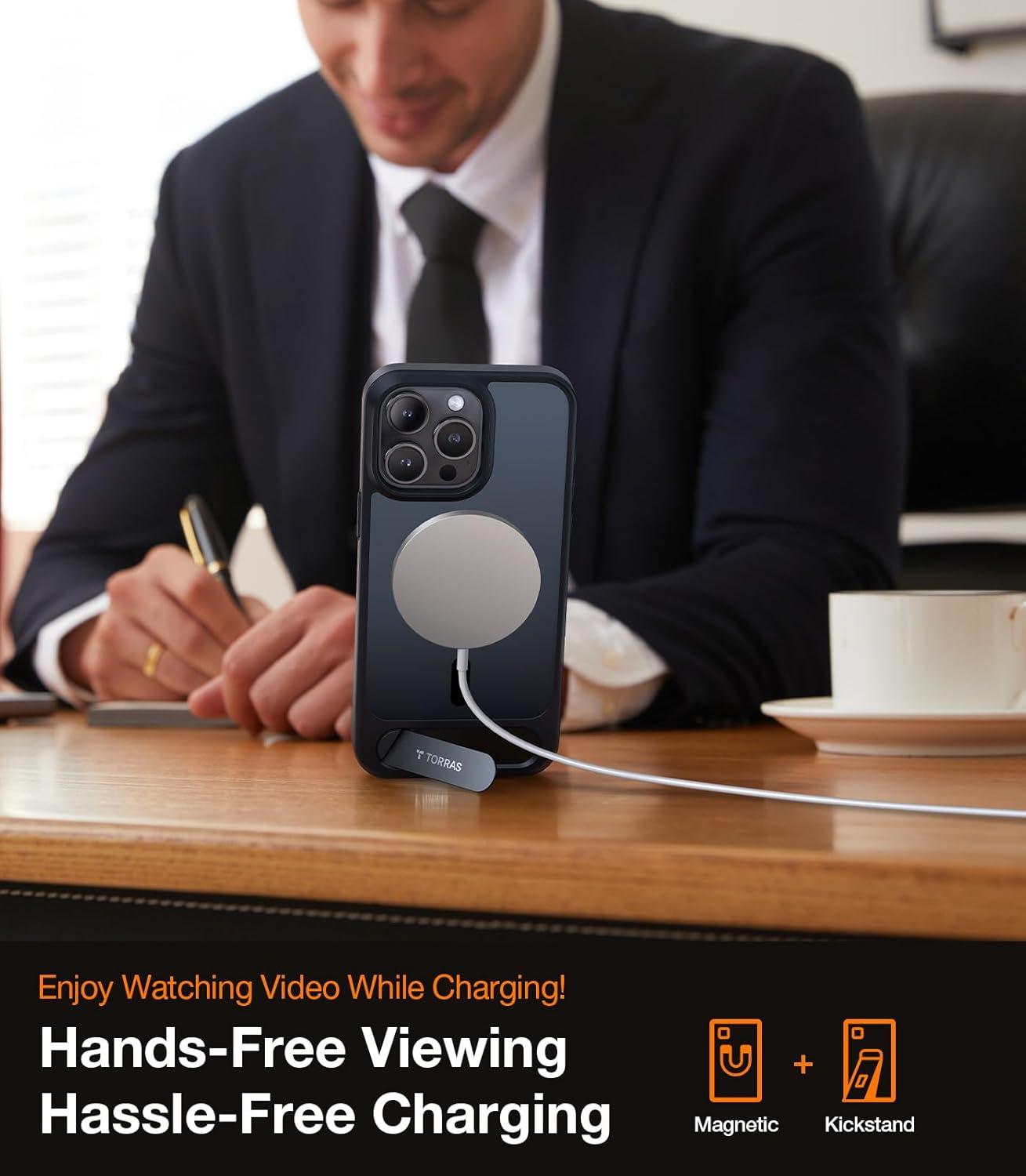 imageTORRAS for iPhone 13 Pro Case Translucent Black Strong Magnetic amp Seamless Stand Fit for MagSafe MilitaryGrade Drop Protection Sturdy Adjustable Builtin Kickstand Slim Matte FinishBlack