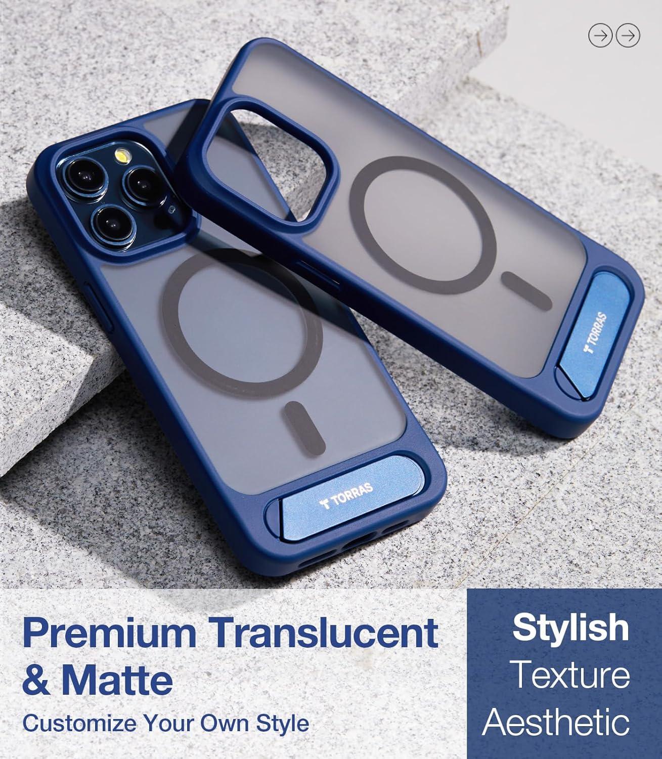 imageTORRAS for iPhone 13 Pro Case Translucent Black Strong Magnetic amp Seamless Stand Fit for MagSafe MilitaryGrade Drop Protection Sturdy Adjustable Builtin Kickstand Slim Matte FinishDeep Blue