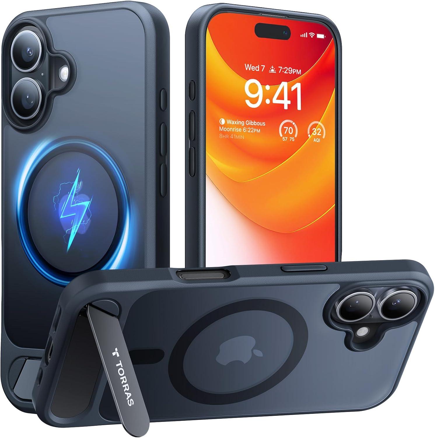 imageTORRAS for iPhone 13 Pro Case Translucent Black Strong Magnetic amp Seamless Stand Fit for MagSafe MilitaryGrade Drop Protection Sturdy Adjustable Builtin Kickstand Slim Matte FinishBlack