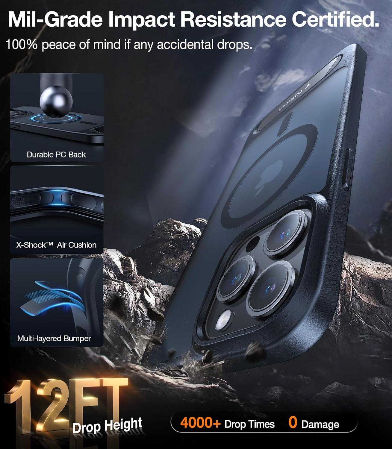 imageTORRAS for iPhone 13 Pro Case Translucent Black Strong Magnetic amp Seamless Stand Fit for MagSafe MilitaryGrade Drop Protection Sturdy Adjustable Builtin Kickstand Slim Matte FinishBlack