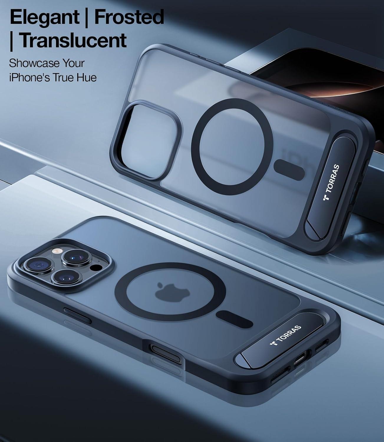 imageTORRAS for iPhone 13 Pro Case Translucent Black Strong Magnetic amp Seamless Stand Fit for MagSafe MilitaryGrade Drop Protection Sturdy Adjustable Builtin Kickstand Slim Matte FinishBlack