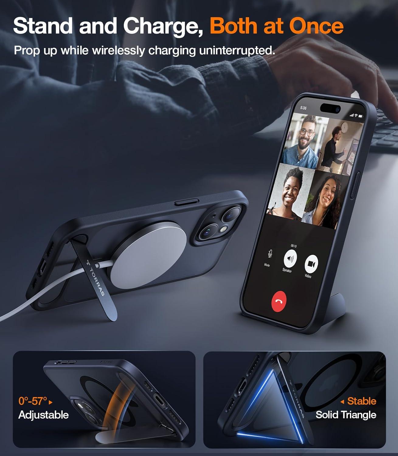 imageTORRAS for iPhone 13 Pro Case Translucent Black Strong Magnetic amp Seamless Stand Fit for MagSafe MilitaryGrade Drop Protection Sturdy Adjustable Builtin Kickstand Slim Matte FinishBlack