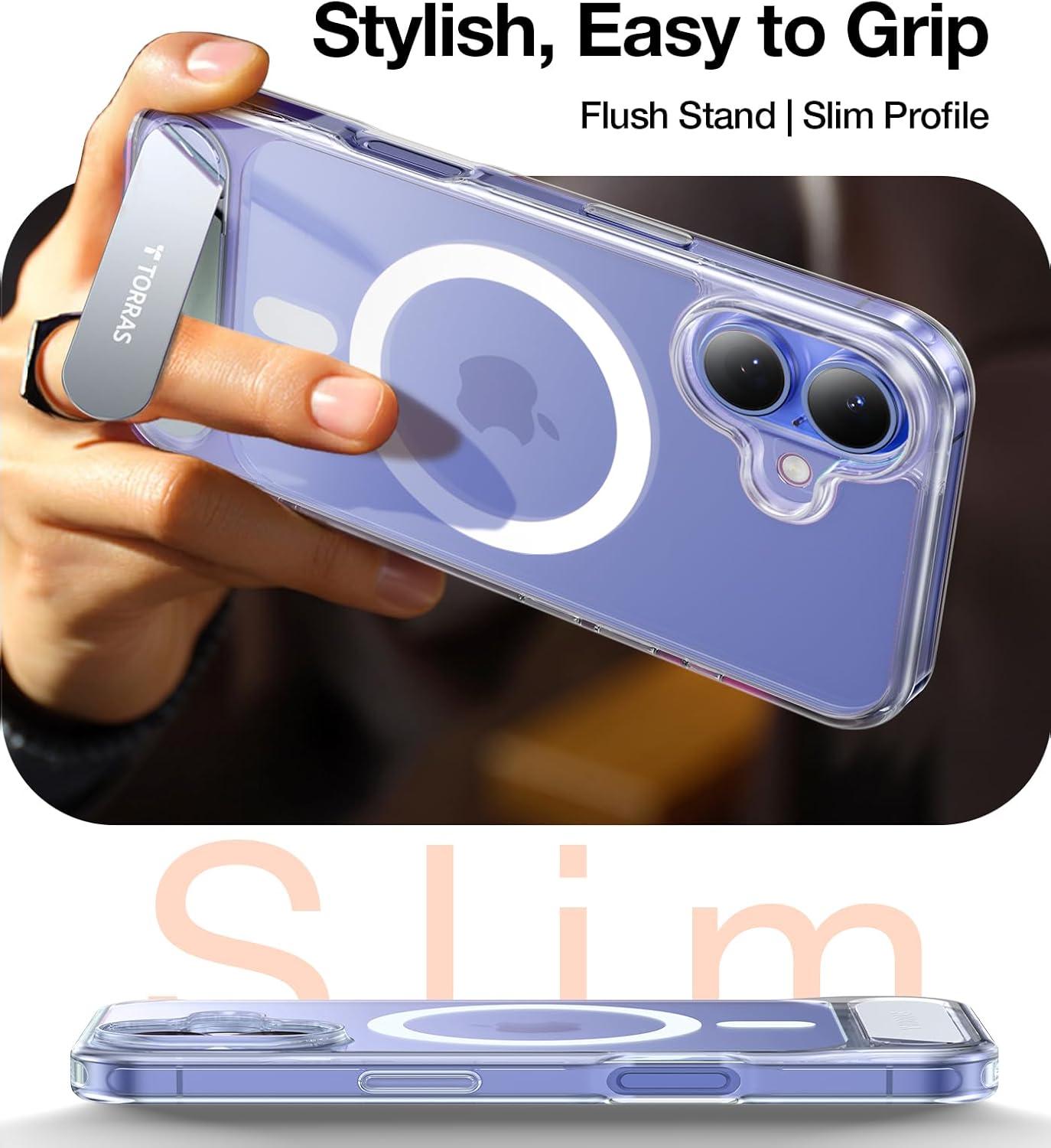 imageTORRAS for iPhone 13 Pro Case Translucent Black Strong Magnetic amp Seamless Stand Fit for MagSafe MilitaryGrade Drop Protection Sturdy Adjustable Builtin Kickstand Slim Matte FinishClear