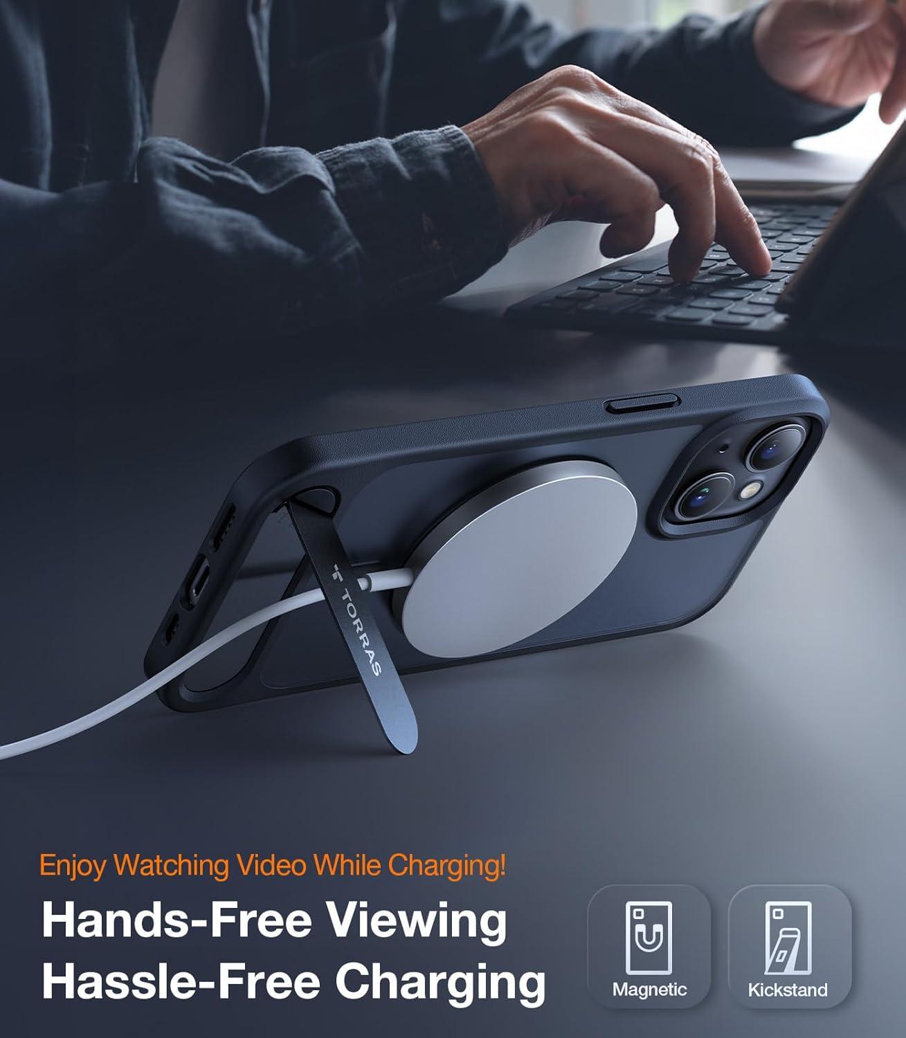 imageTORRAS for iPhone 13 Pro Case Translucent Black Strong Magnetic amp Seamless Stand Fit for MagSafe MilitaryGrade Drop Protection Sturdy Adjustable Builtin Kickstand Slim Matte FinishBlack