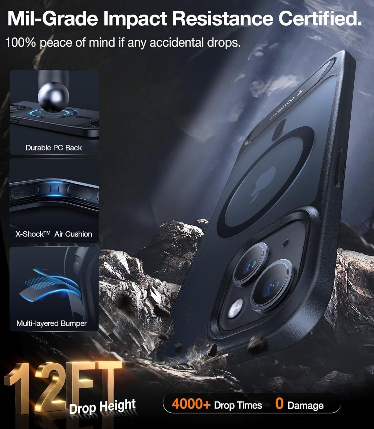 imageTORRAS for iPhone 13 Pro Case Translucent Black Strong Magnetic amp Seamless Stand Fit for MagSafe MilitaryGrade Drop Protection Sturdy Adjustable Builtin Kickstand Slim Matte FinishBlack