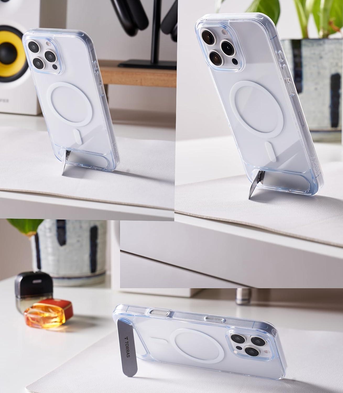 imageTORRAS for iPhone 13 Pro Case Translucent Black Strong Magnetic amp Seamless Stand Fit for MagSafe MilitaryGrade Drop Protection Sturdy Adjustable Builtin Kickstand Slim Matte FinishClear