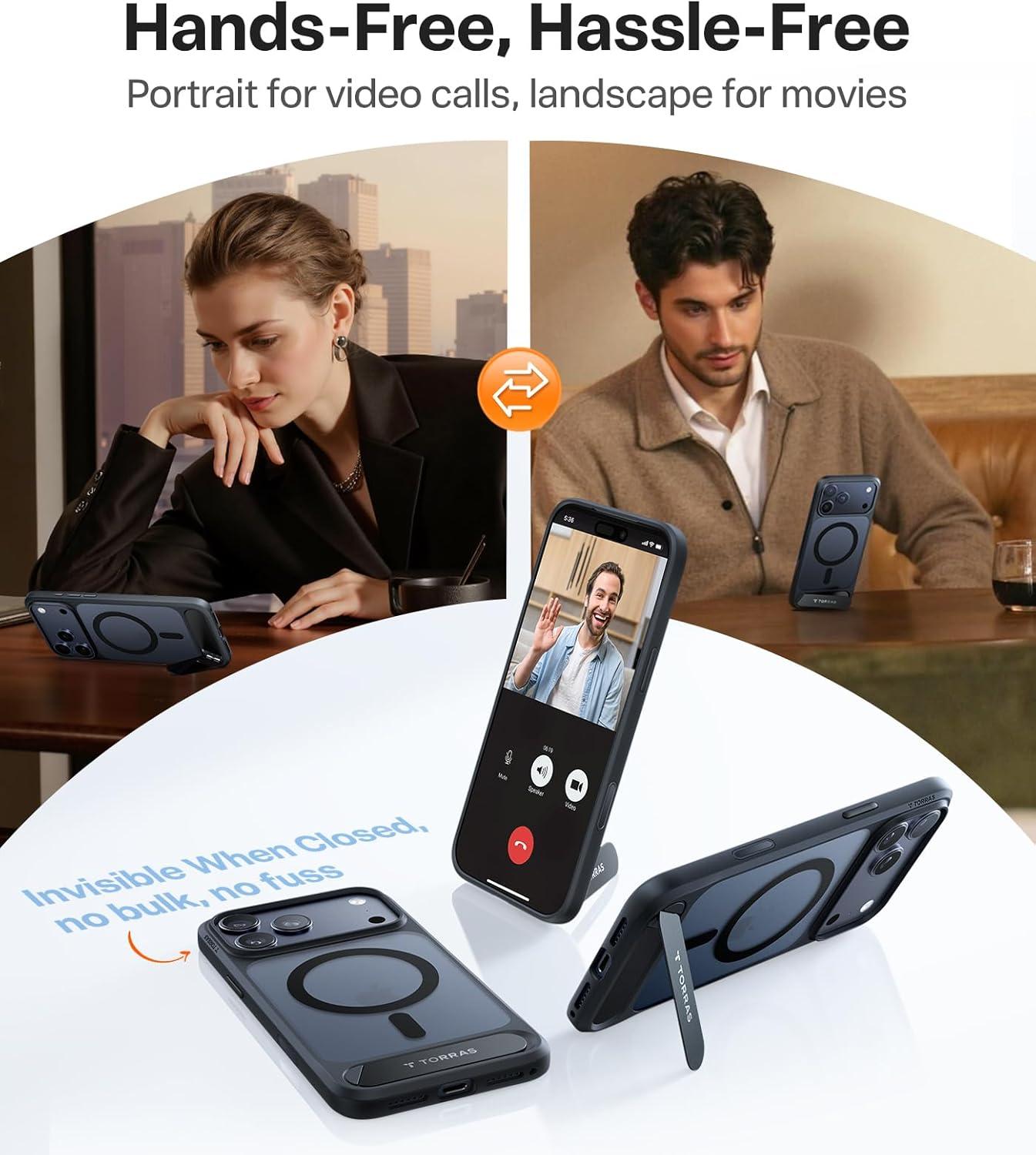 imageTORRAS for iPhone 13 Pro Case Translucent Black Strong Magnetic amp Seamless Stand Fit for MagSafe MilitaryGrade Drop Protection Sturdy Adjustable Builtin Kickstand Slim Matte FinishBlack