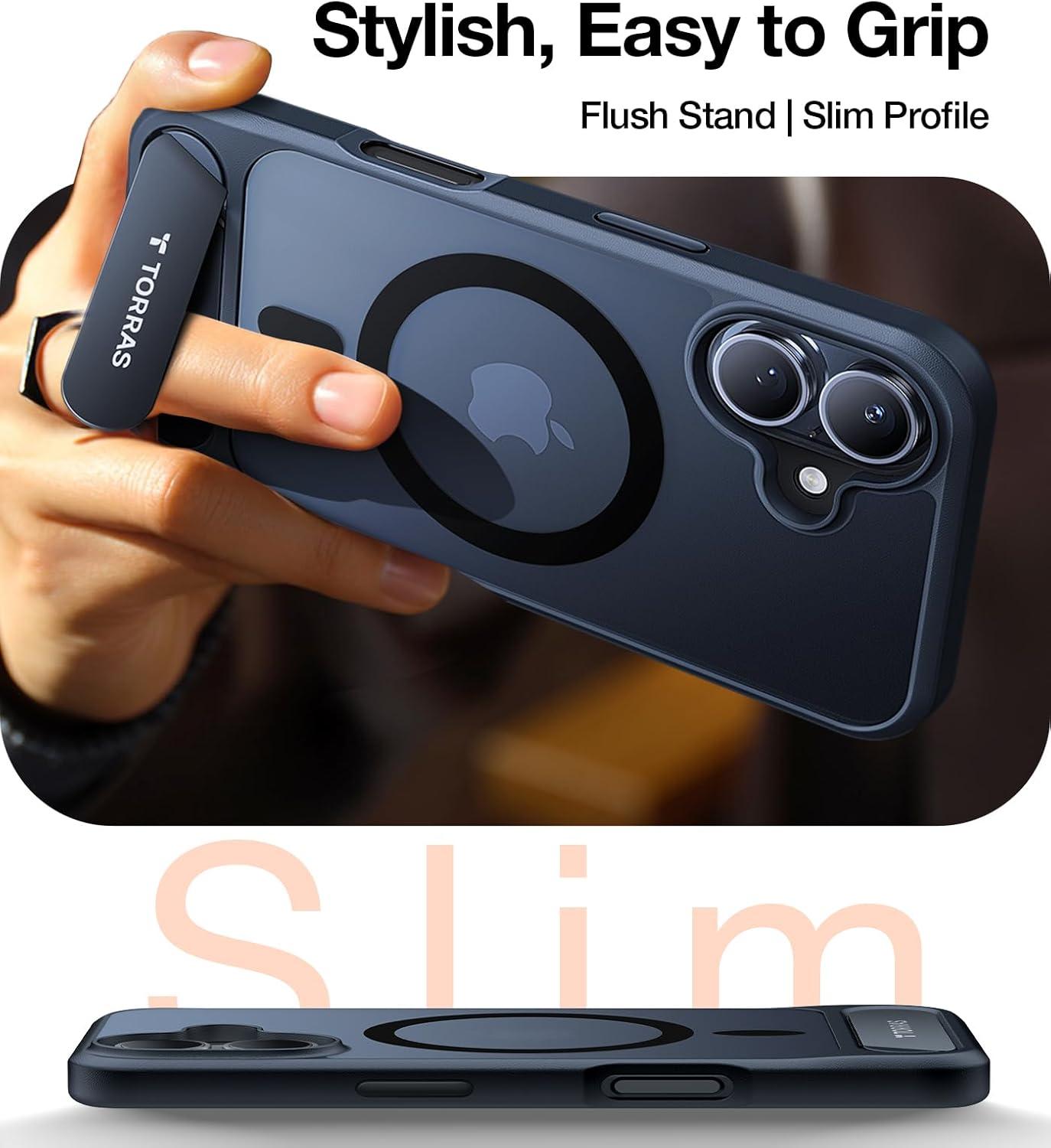 imageTORRAS for iPhone 13 Pro Case Translucent Black Strong Magnetic amp Seamless Stand Fit for MagSafe MilitaryGrade Drop Protection Sturdy Adjustable Builtin Kickstand Slim Matte FinishBlack