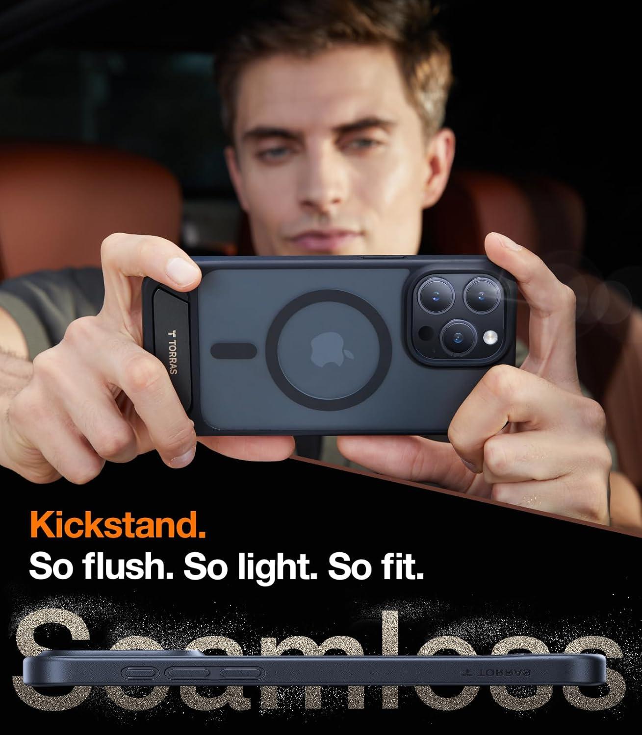 imageTORRAS for iPhone 13 Pro Case Translucent Black Strong Magnetic amp Seamless Stand Fit for MagSafe MilitaryGrade Drop Protection Sturdy Adjustable Builtin Kickstand Slim Matte FinishBlack