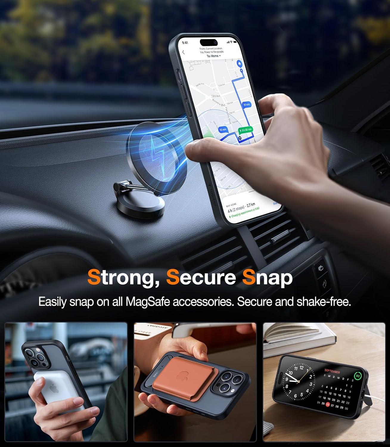 imageTORRAS for iPhone 13 Pro Case Translucent Black Strong Magnetic amp Seamless Stand Fit for MagSafe MilitaryGrade Drop Protection Sturdy Adjustable Builtin Kickstand Slim Matte FinishBlack