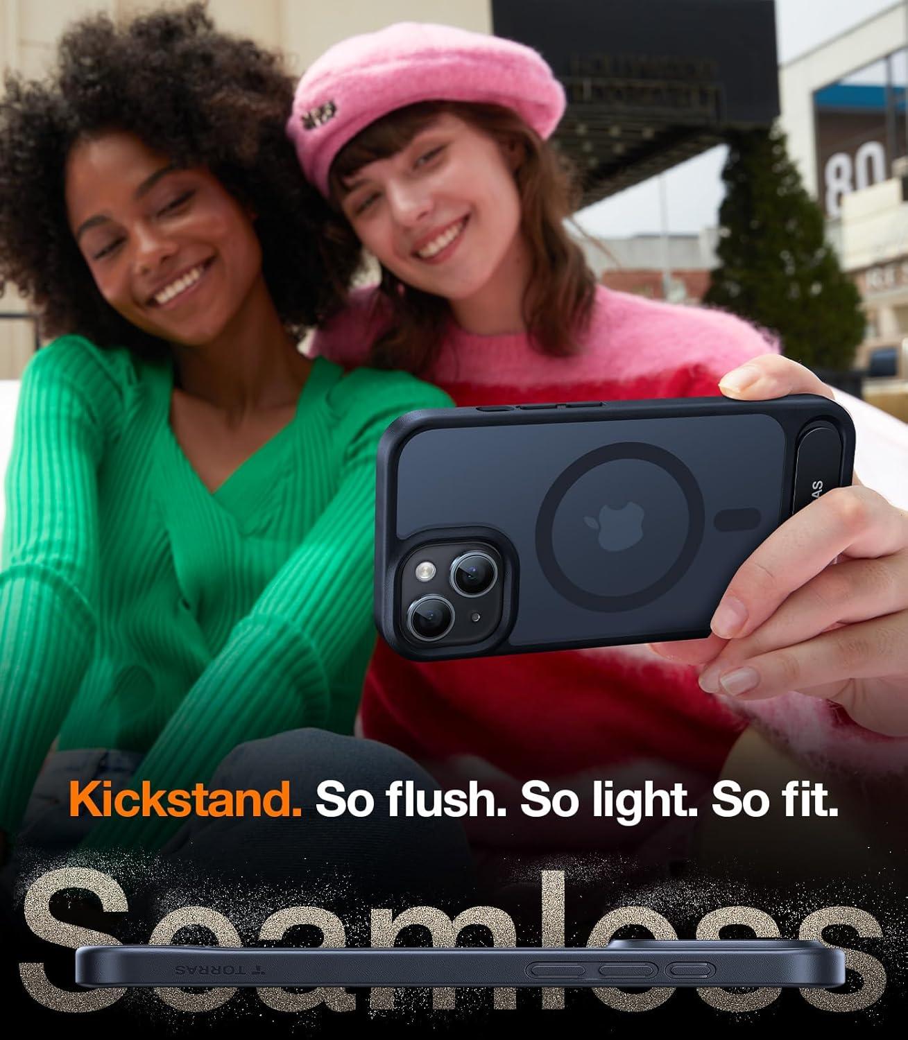 imageTORRAS for iPhone 13 Pro Case Translucent Black Strong Magnetic amp Seamless Stand Fit for MagSafe MilitaryGrade Drop Protection Sturdy Adjustable Builtin Kickstand Slim Matte FinishBlack