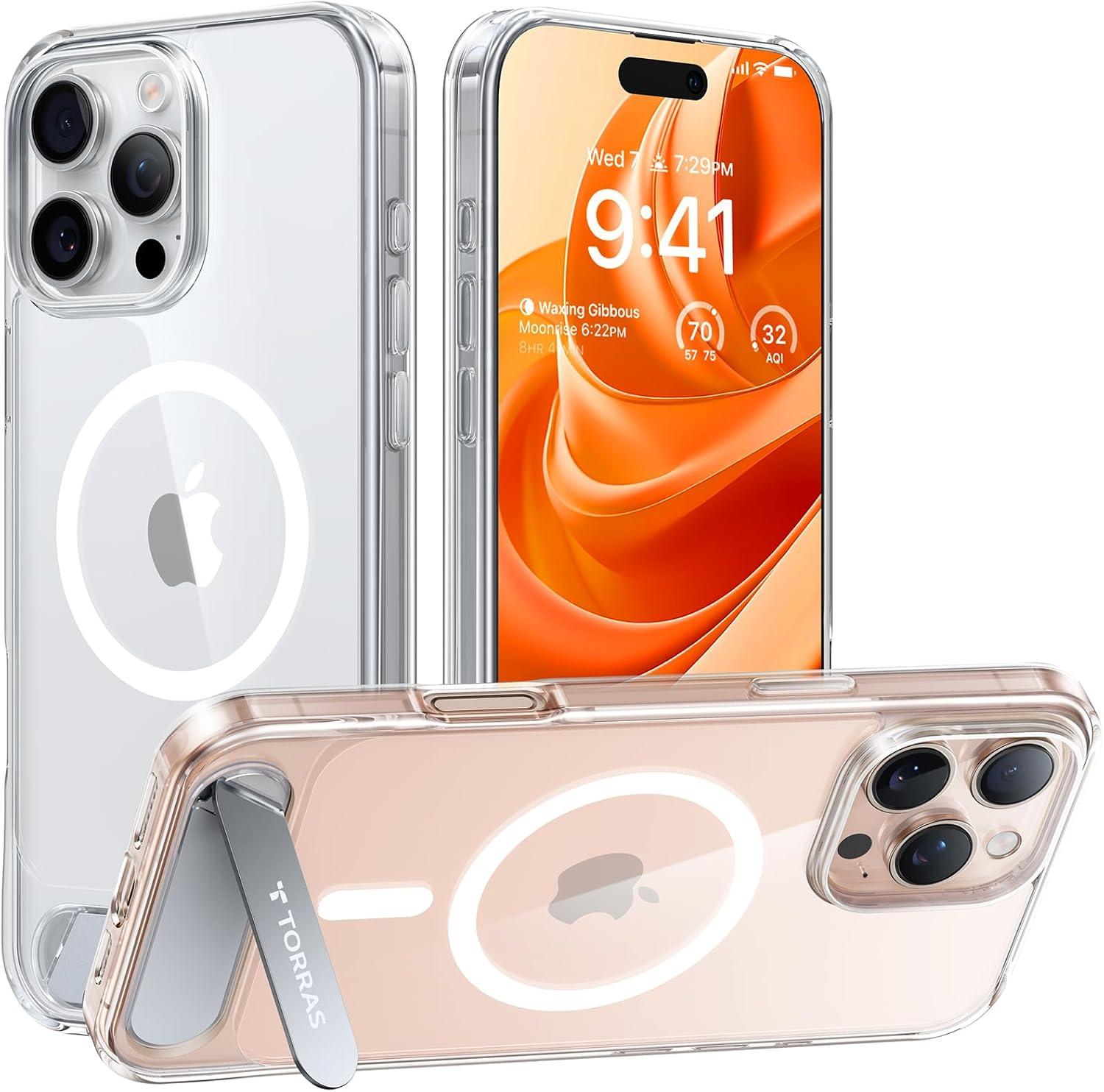 imageTORRAS for iPhone 13 Pro Case Translucent Black Strong Magnetic amp Seamless Stand Fit for MagSafe MilitaryGrade Drop Protection Sturdy Adjustable Builtin Kickstand Slim Matte FinishClear