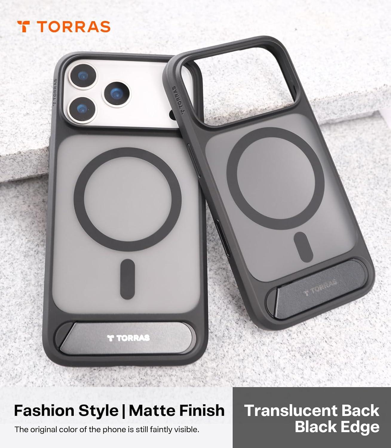 imageTORRAS for iPhone 13 Pro Case Translucent Black Strong Magnetic amp Seamless Stand Fit for MagSafe MilitaryGrade Drop Protection Sturdy Adjustable Builtin Kickstand Slim Matte FinishBlack