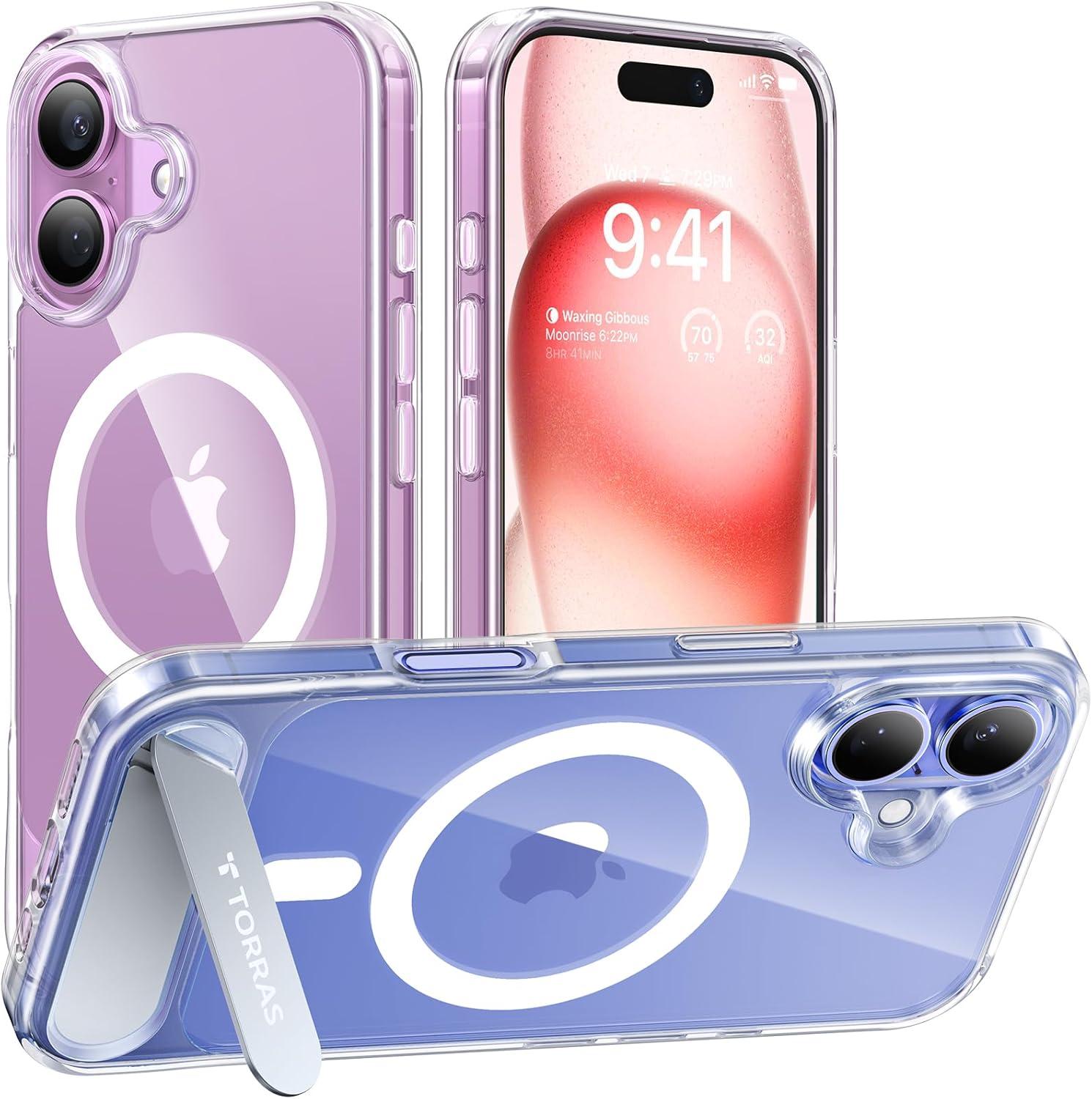 imageTORRAS for iPhone 13 Pro Case Translucent Black Strong Magnetic amp Seamless Stand Fit for MagSafe MilitaryGrade Drop Protection Sturdy Adjustable Builtin Kickstand Slim Matte FinishClear