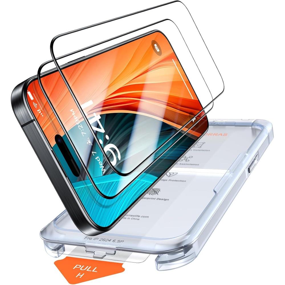 imageTORRAS MilitaryGrade Shatterproof for iPhone 16 Pro Max Screen Protector 9H Aerospace Tempered Glass OneStep Installation Full Coverage Fit Bubble Free TopNotch Protection 2 Pack GlassGo XiPhone 16 Plus67 inch