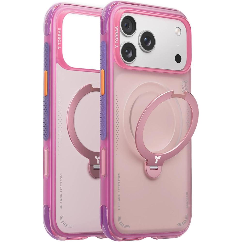 imageTORRAS Ostand Q3 Air for iPhone 17 Pro Max Case with 360 Magnetic Stand Fit for MagSafe MilGrade Drop Tested Camera Control Button Shockproof Phone Case for iPhone 17 Pro Max 69 Midnight BlueNeon Pink