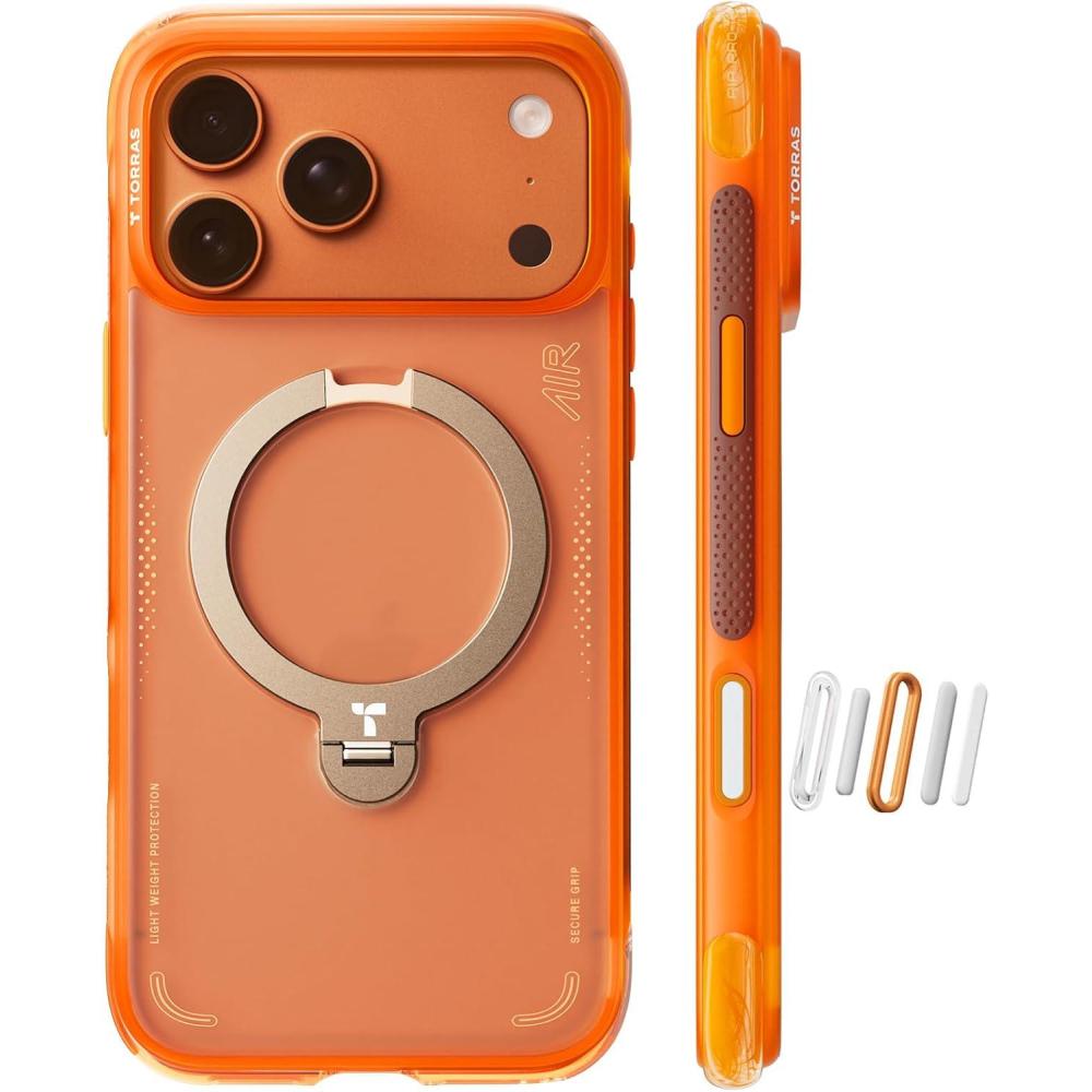 imageTORRAS Ostand Q3 Air for iPhone 17 Pro Max Case with 360 Magnetic Stand Fit for MagSafe MilGrade Drop Tested Camera Control Button Shockproof Phone Case for iPhone 17 Pro Max 69 Midnight BlueHorizon Orange