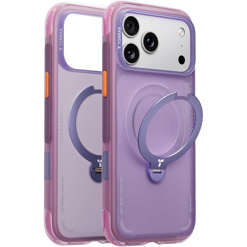 imageTORRAS Ostand Q3 Air for iPhone 17 Pro Max Case with 360 Magnetic Stand Fit for MagSafe MilGrade Drop Tested Camera Control Button Shockproof Phone Case for iPhone 17 Pro Max 69 Midnight BlueAurora Purple