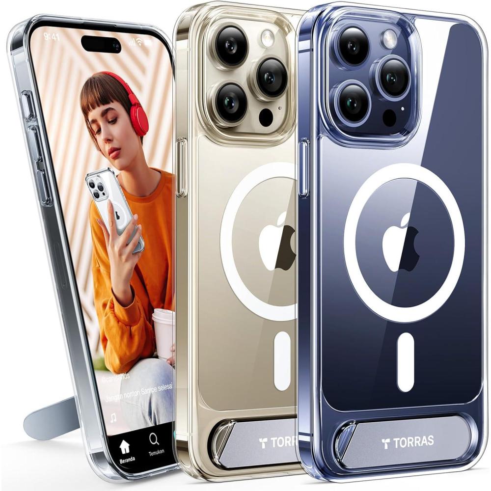 imageTORRAS for iPhone 13 Pro Case Translucent Black Strong Magnetic amp Seamless Stand Fit for MagSafe MilitaryGrade Drop Protection Sturdy Adjustable Builtin Kickstand Slim Matte FinishClear