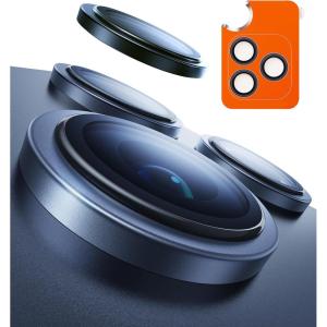 TORRAS 3-Year Ultimate Durability for iPhone 15 Pro Max/15 Pro Camera Lens Protector – 1:1 Invisible Fit & Ultra Clarity, Military-Grade 9H+ Aerospace Glass, Anti-Scratch, Easy Installation, Black Titanium(Deep Blue)