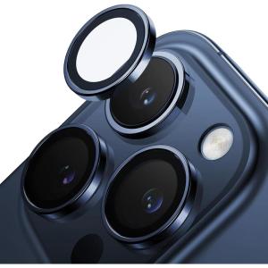 TORRAS 3-Year Ultimate Durability for iPhone 15 Pro Max/15 Pro Camera Lens Protector – 1:1 Invisible Fit & Ultra Clarity, Military-Grade 9H+ Aerospace Glass, Anti-Scratch, Easy Installation, Black Titanium(Blue)
