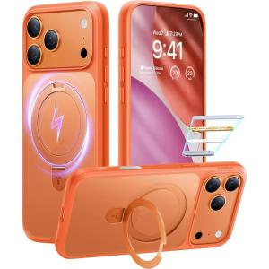 TORRAS Ostand Magnetic for iPhone 17 Pro Max Case, Fit for MagSafe, Sturdy Stand, Military Grade Drop Tested, Camera Control, Translucent Slim Soft Edge Case for iPhone 17 Pro Max 6.9″, Black(Orange)
