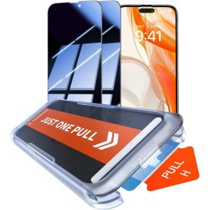 TORRAS Uncrackable 9H+ for iPhone 16 Pro Max Privacy Screen Protector [ 12FT Military-Grade Anti Shatter] [Top 25° Anti Spy, Data Protection] Full Coverage Tempered Glass, 2-Pack 6.9″(iPhone 16 Pro（6.3 inch）)